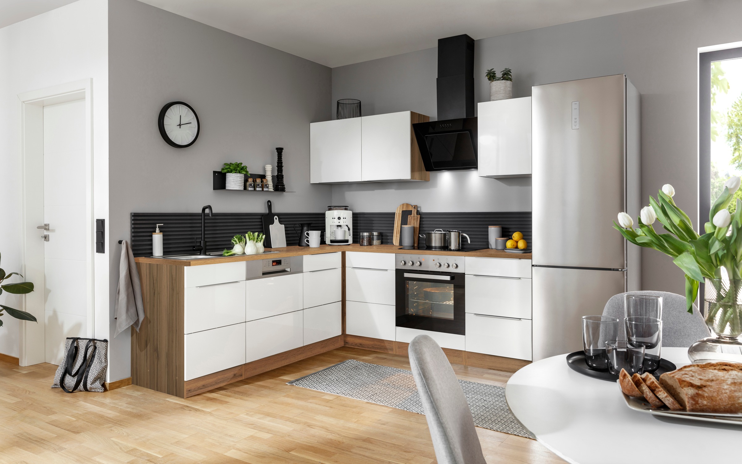 KOCHSTATION Winkelküche »KS-Brindisi« Stellbreite 220/220 cm, wahlweise mit E-Geräten, mit MDF-Fronten