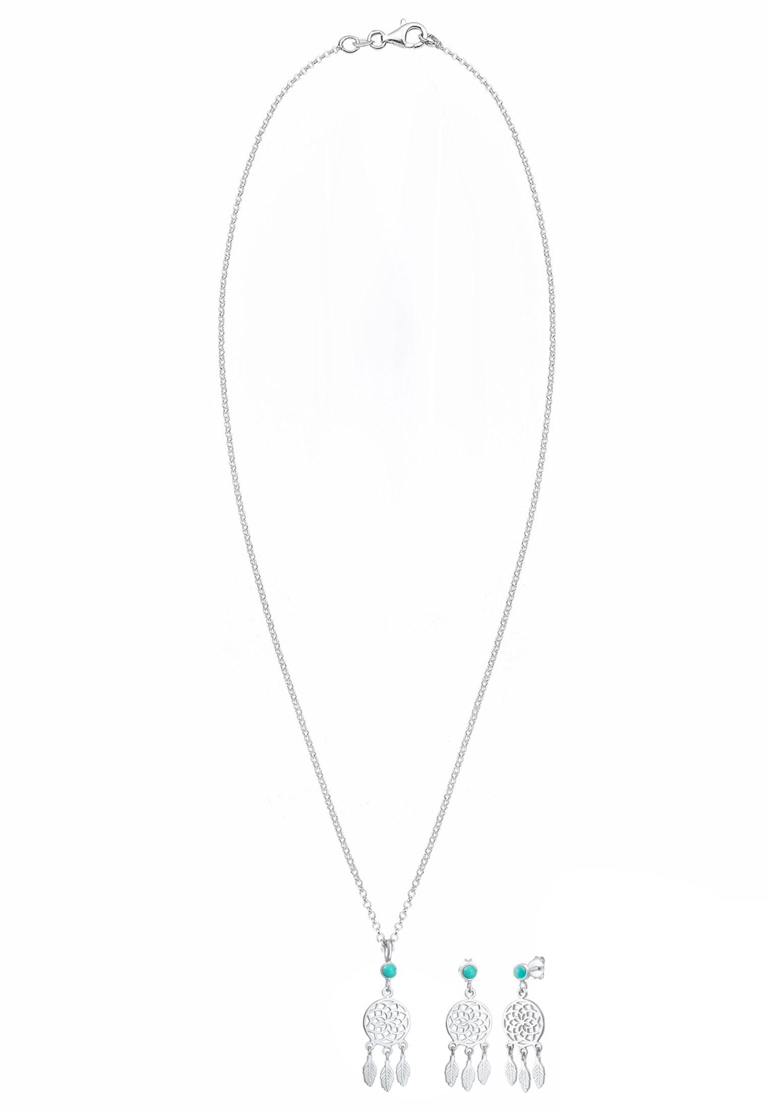 Elli Ohrring und Ketten Set »Schmuckset Traumfänger Howlite Türkis 925 Sterling Silber«