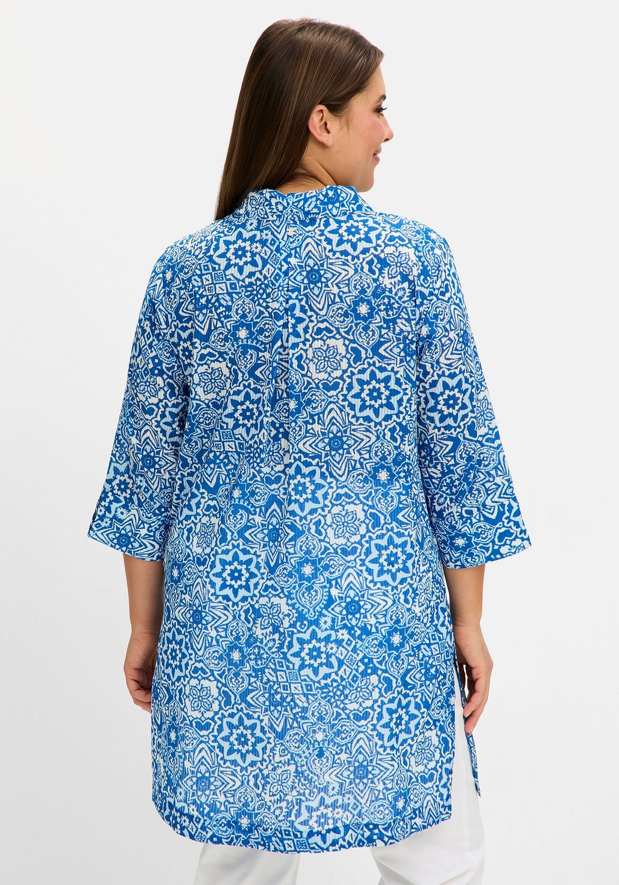 Sheego Hemdbluse »Longbluse mit Blätterdruck, aus Baumwolle«