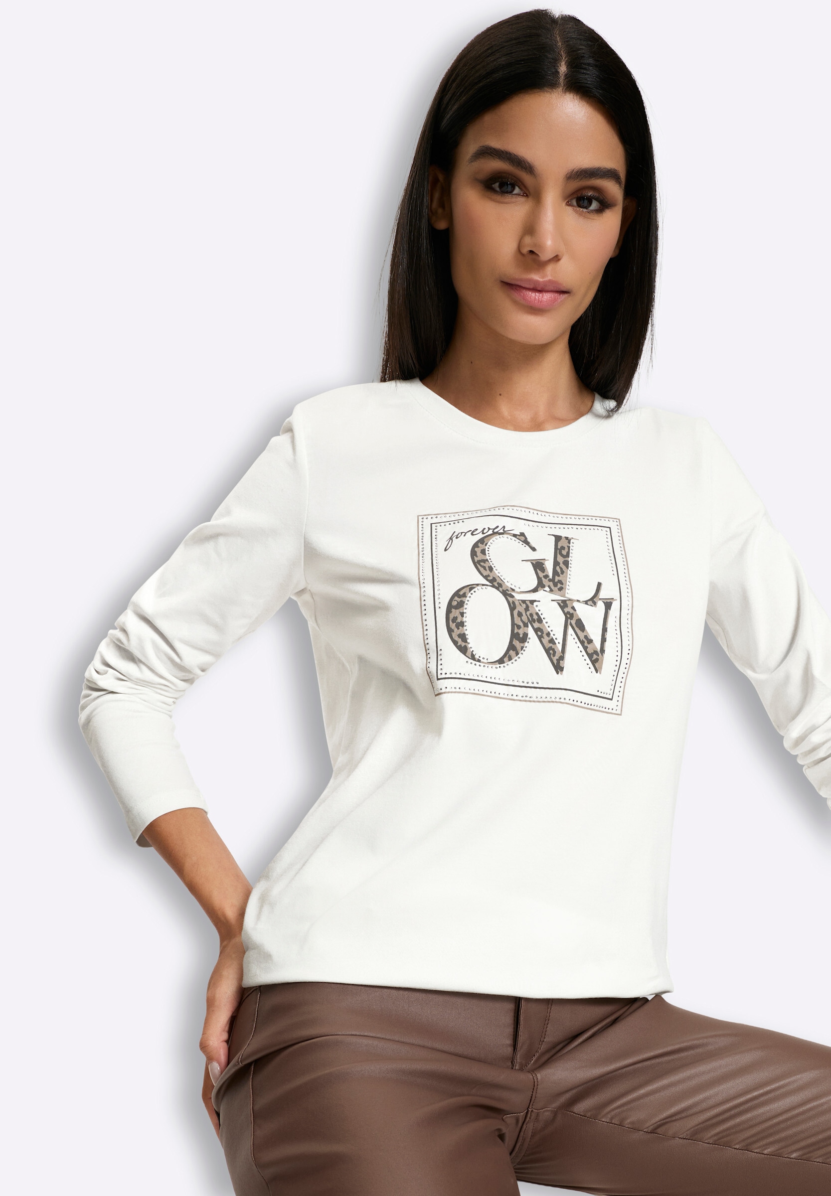 heine T-Shirt »Langarm-Shirt Print-Shirt mit Glitzersteinen«