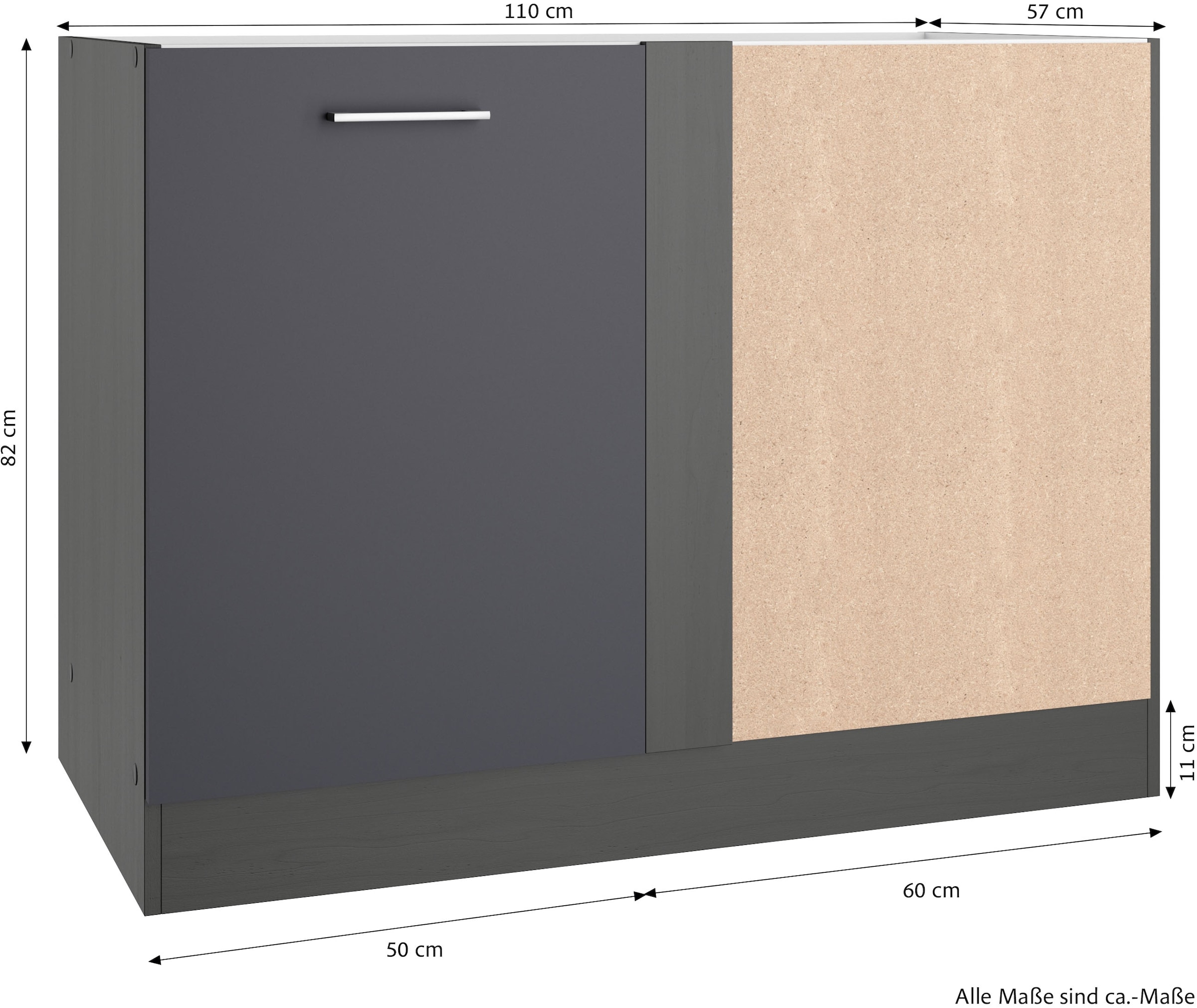 KOCHSTATION Eckunterschrank »KS-Milan« Eckunterschrank 110 cm, matte oder hochglänzende Fronten