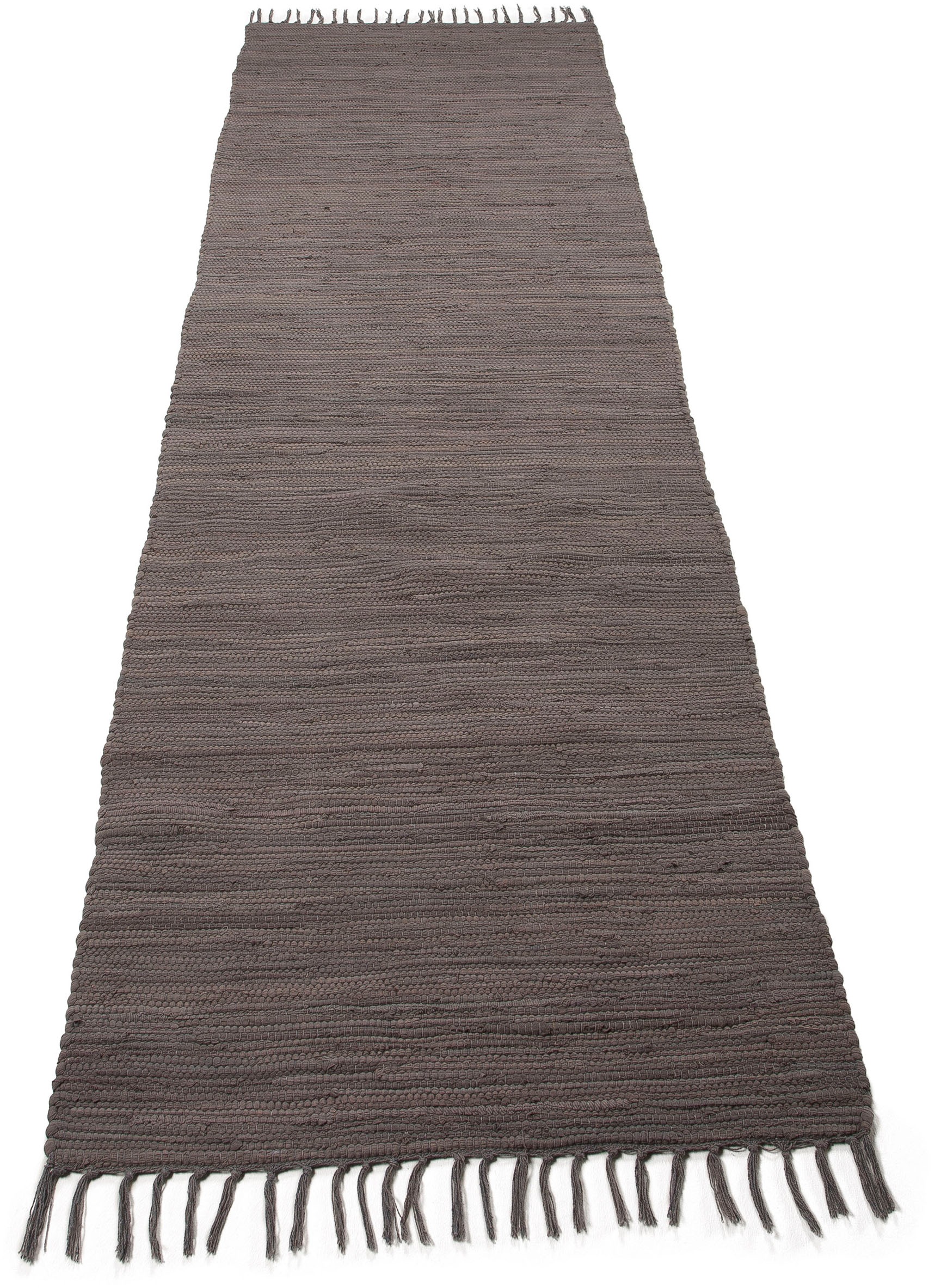 carpetfine Teppich »Kelim Chindi uni, auch als Läufer«, rechteckig, 5 mm Höhe, Wendeteppich, reine Baumwolle, handgewebt, Uni-Farben, mit Fransen