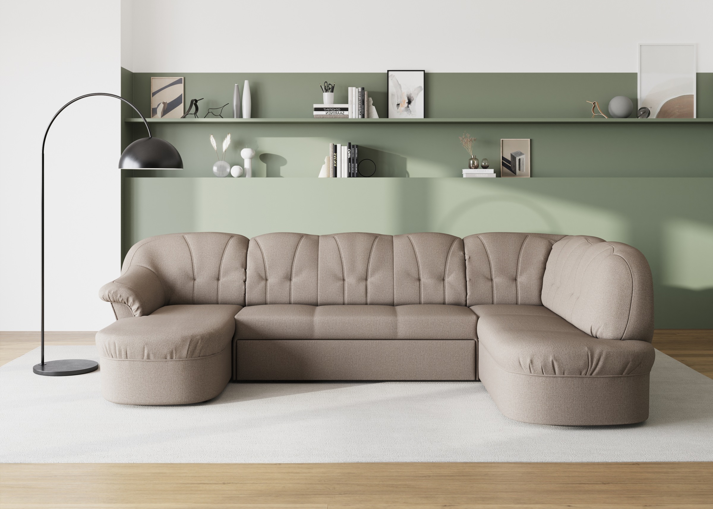 DOMO collection Wohnlandschaft »Pegnitz, zeitlos und modern, mit attraktiver Rückensteppung, U-Form«, wahlweise mit Bettfunktion