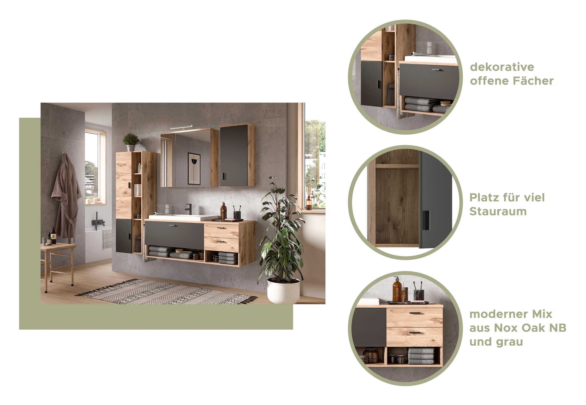 welltime Badezimmerspiegelschrank »Dolo, Breite 80 cm, 3 Spiegeltüren, 9 Fächer, 6 Einlegeböden«, (1 St.), Badmöbel, Badschrank, Schrank, Wandschrank, Bad, Badezimmer