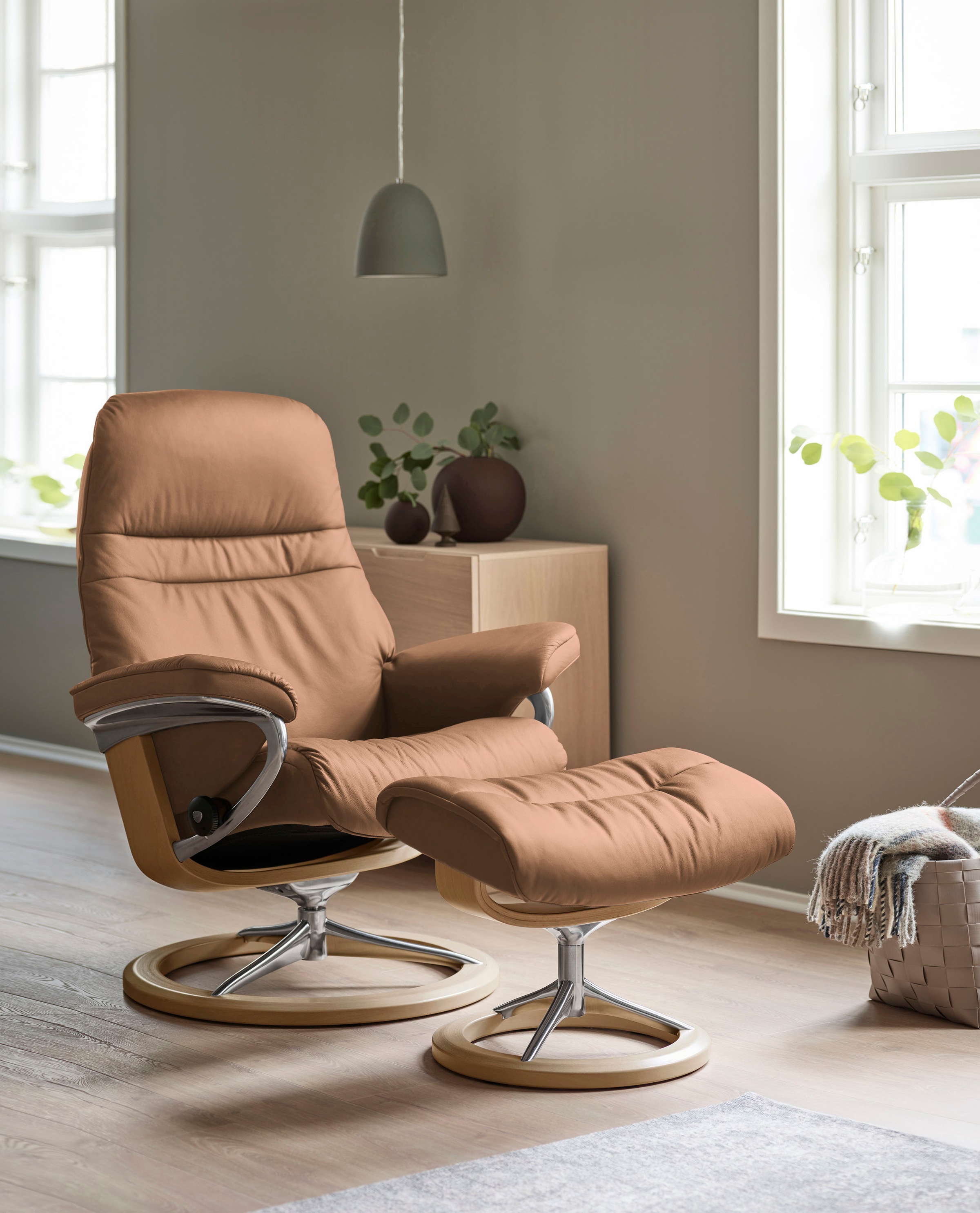 Stressless® Relaxsessel »Sunrise« Set, Relaxsessel mit Hocker,  mit Signature Base, Größe L, Gestell Eiche