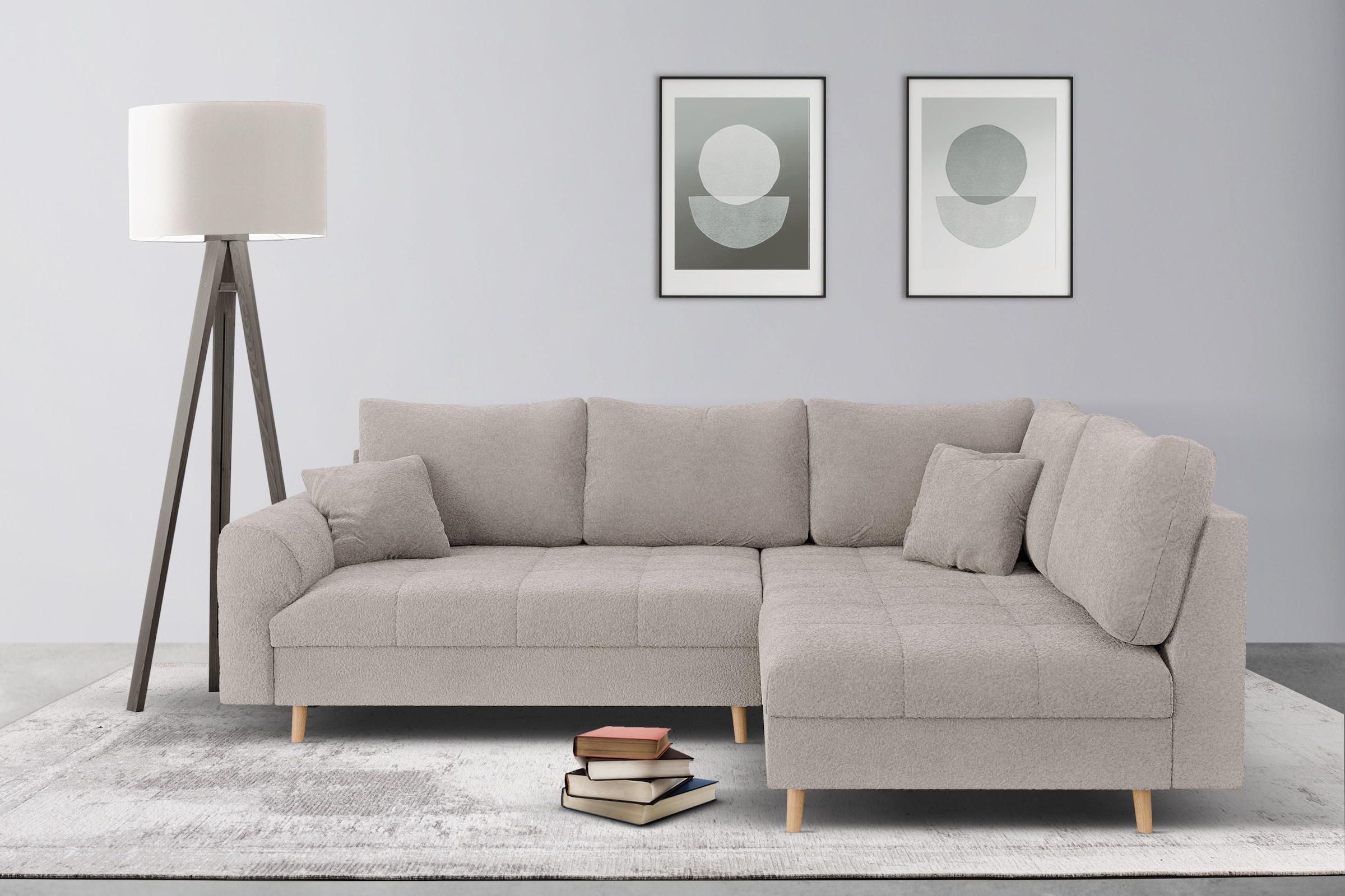 Home affaire Ecksofa »CHARRE L-Form mit Ottomane, Maße B/T/H: 231/161/81 cm«, feine Steppung, lose Rücken- und Zierkissen, auch in Cord und Bouclé