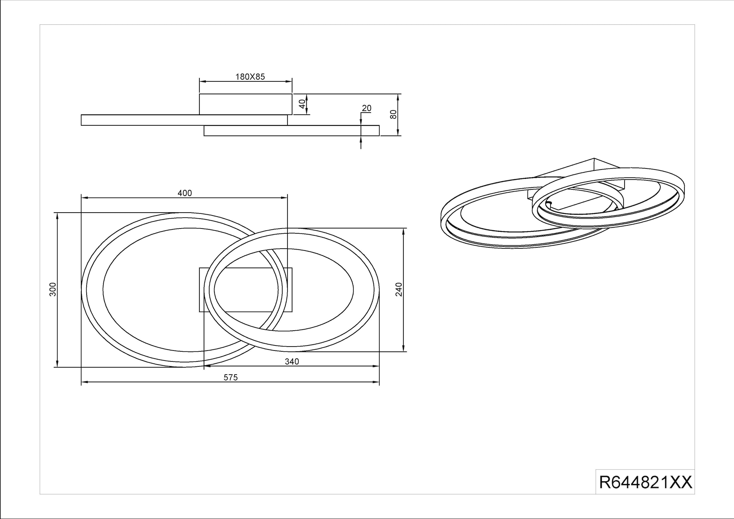 REALITY Leuchten LED Deckenleuchte »MALAGA, LED Deckenlampe warmweiß 25W 2900 Lumen auch Wandmontage mögl.«, 1 flammig, Leuchtmittel LED-Board | LED fest integriert, indirektes Licht, 57x30cm, Wand- Deckenleuchte Schlafzimmer Wohnzimmer