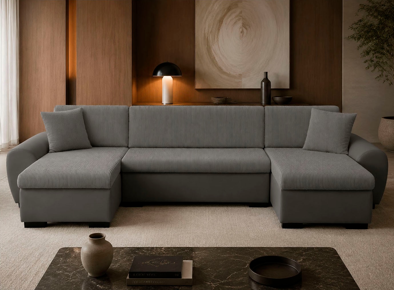 OTTO home Wohnlandschaft »KIVELLA  mit Schlaffunktion, Cord-Struktur, U-Form, 307 cm« Schlafsofa - Liegefläche (128/257), Bettkasten, Cord-Struktur-Mix