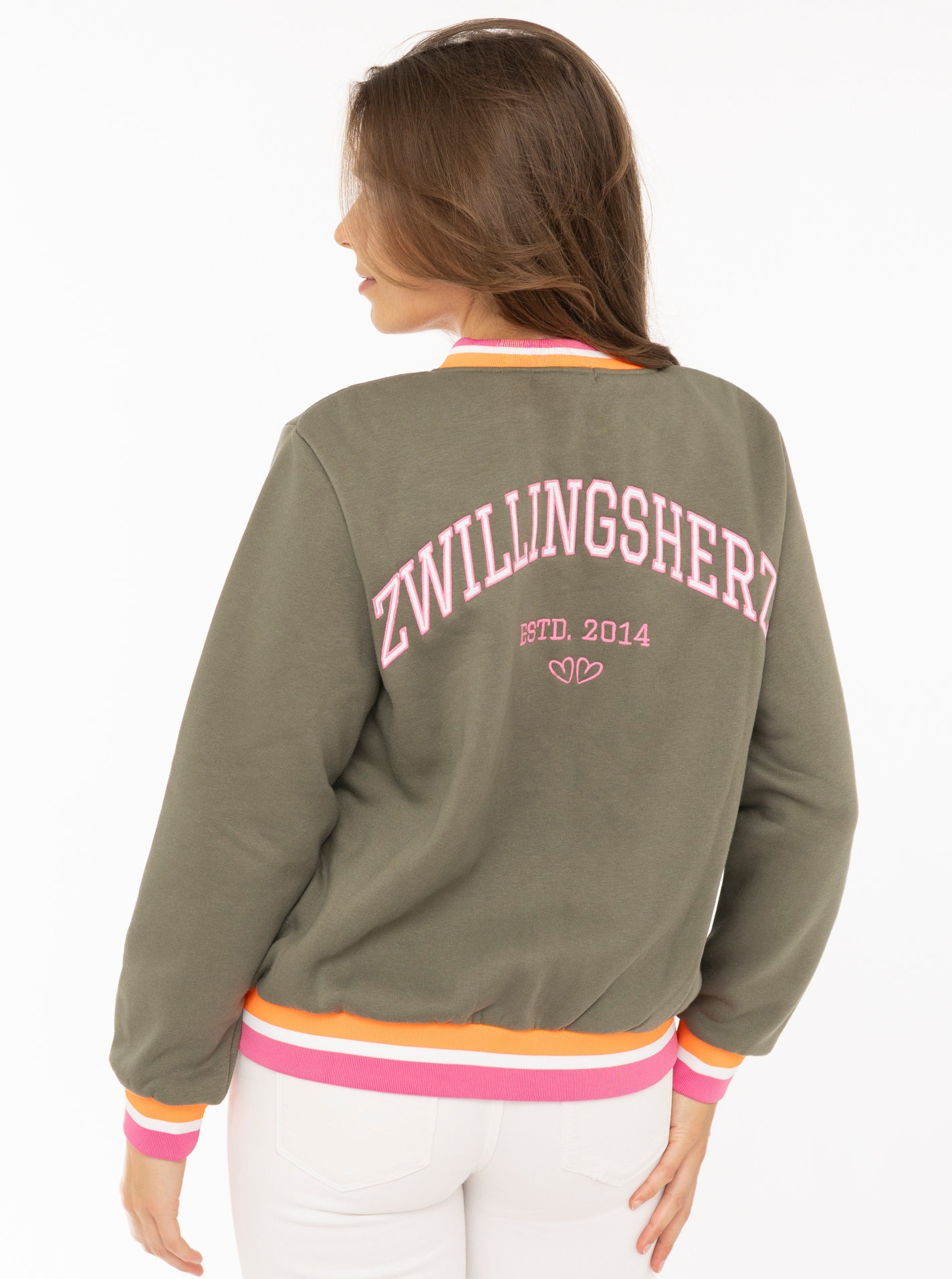 Zwillingsherz Sweatjacke »"Zwillingsherz"« durchgehender Zipper, Logo auf der Schulter, gestreifte Bündchen