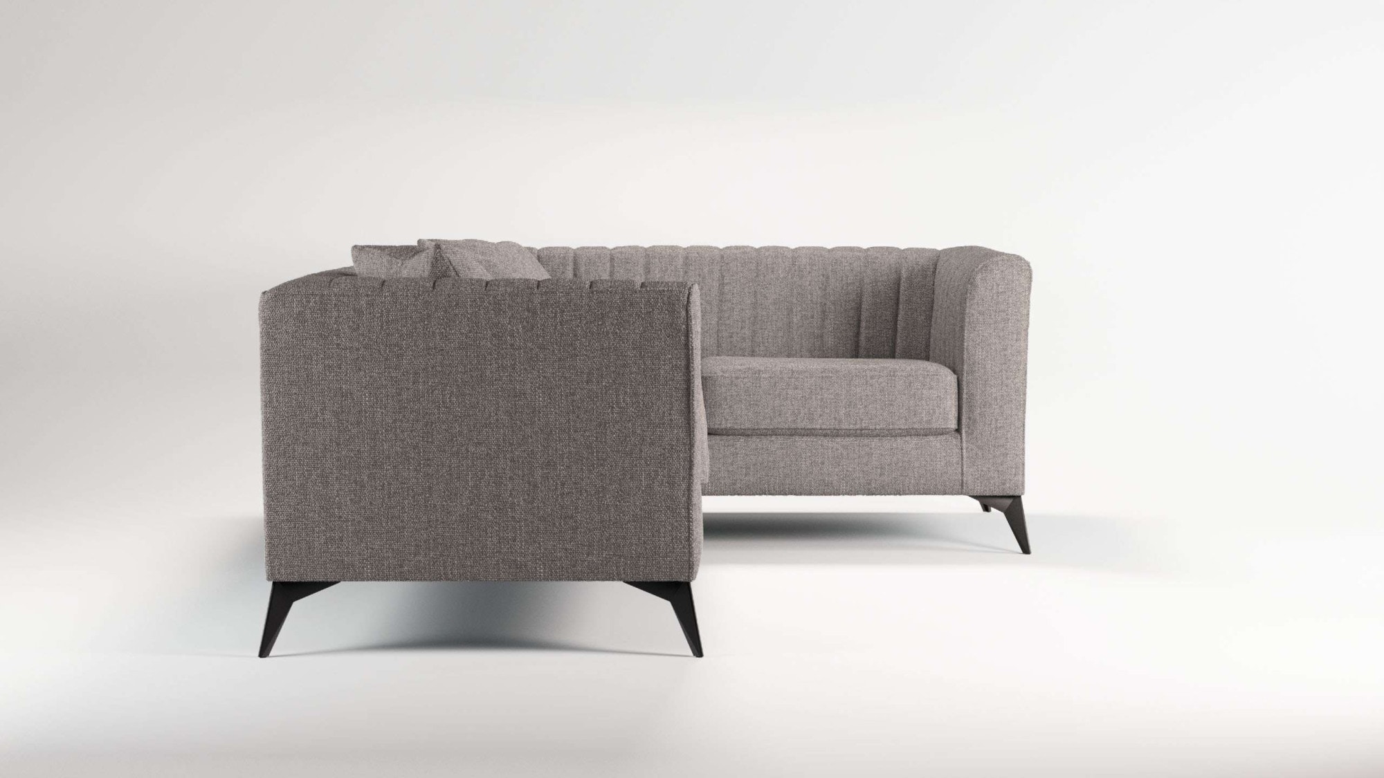 Places of Style Ecksofa »MATTHEW L-Form ideal für kleine Räume, Maße B/T/H: 240/167/74 cm«, elegantes Designsofa, Steppung im Rücken, incl. Zierkissen