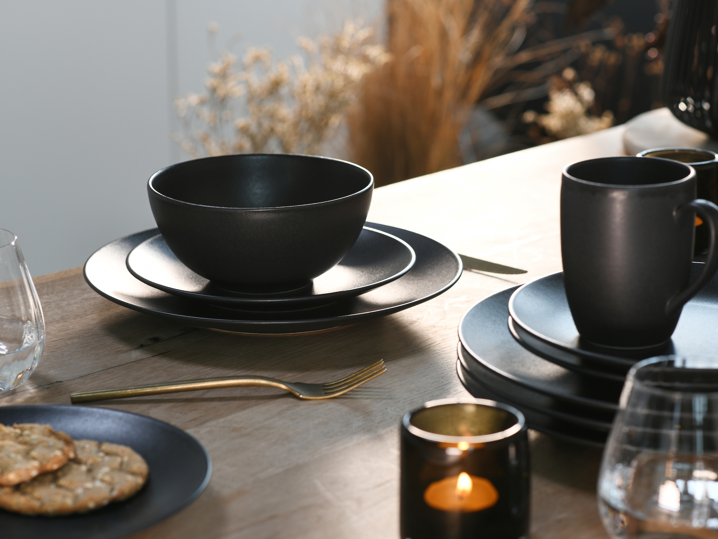 CreaTable Kombiservice »Geschirr-Set Soft Touch Black« Service, schwarz, seidenmatte Glasur, 16 Teile, für 4 Personen