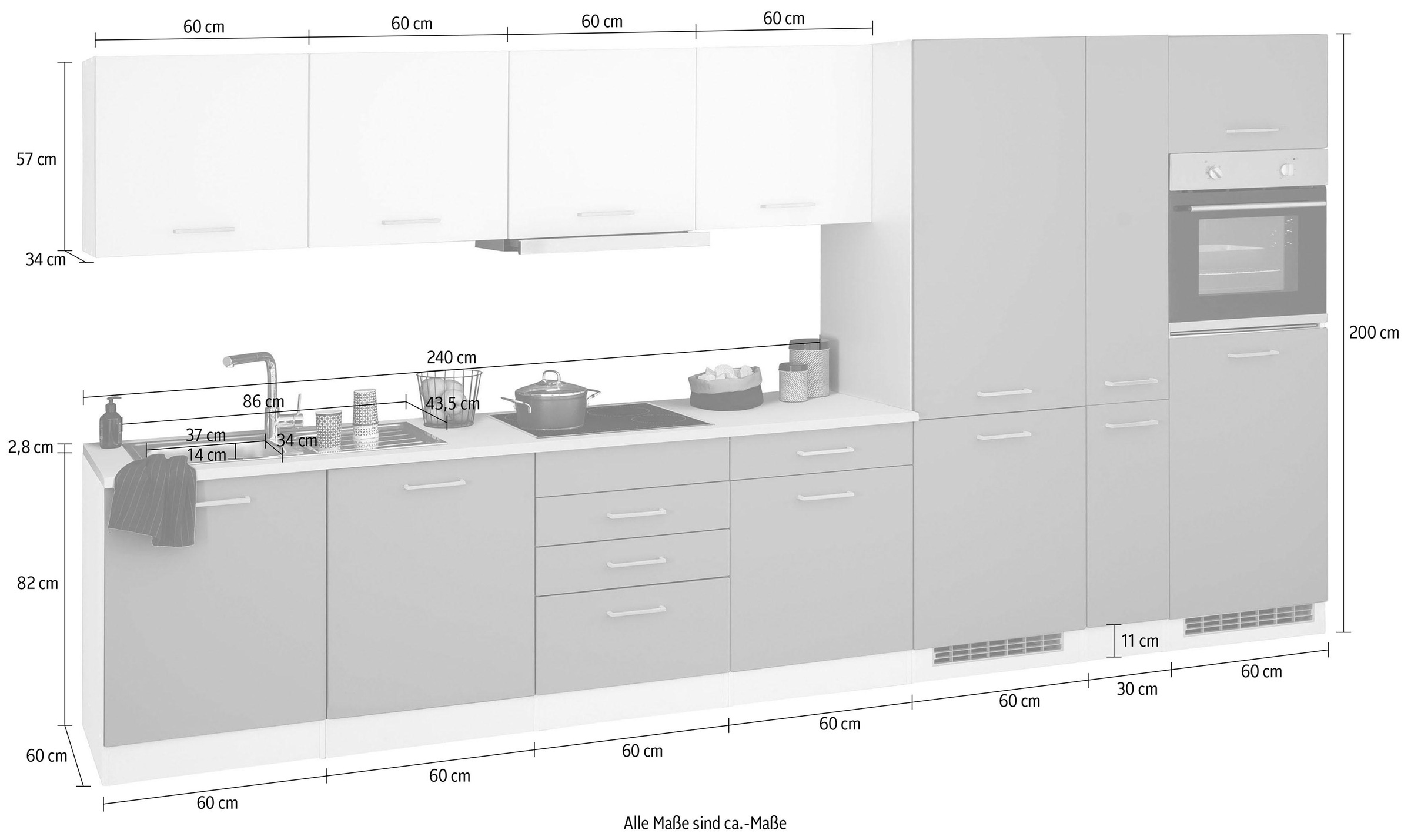 HELD MÖBEL Küchenzeile »Visby«, mit E-Geräte, 390 cm, inkl. Kühl/ Gefrierkombination und Geschirrspüler bequem bestellen