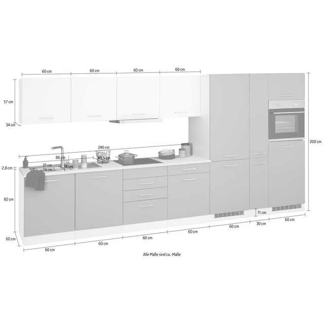 HELD MÖBEL Küchenzeile »Visby«, mit E-Geräte, 390 cm, inkl. Kühl/ Gefrierkombination und Geschirrspüler bequem bestellen