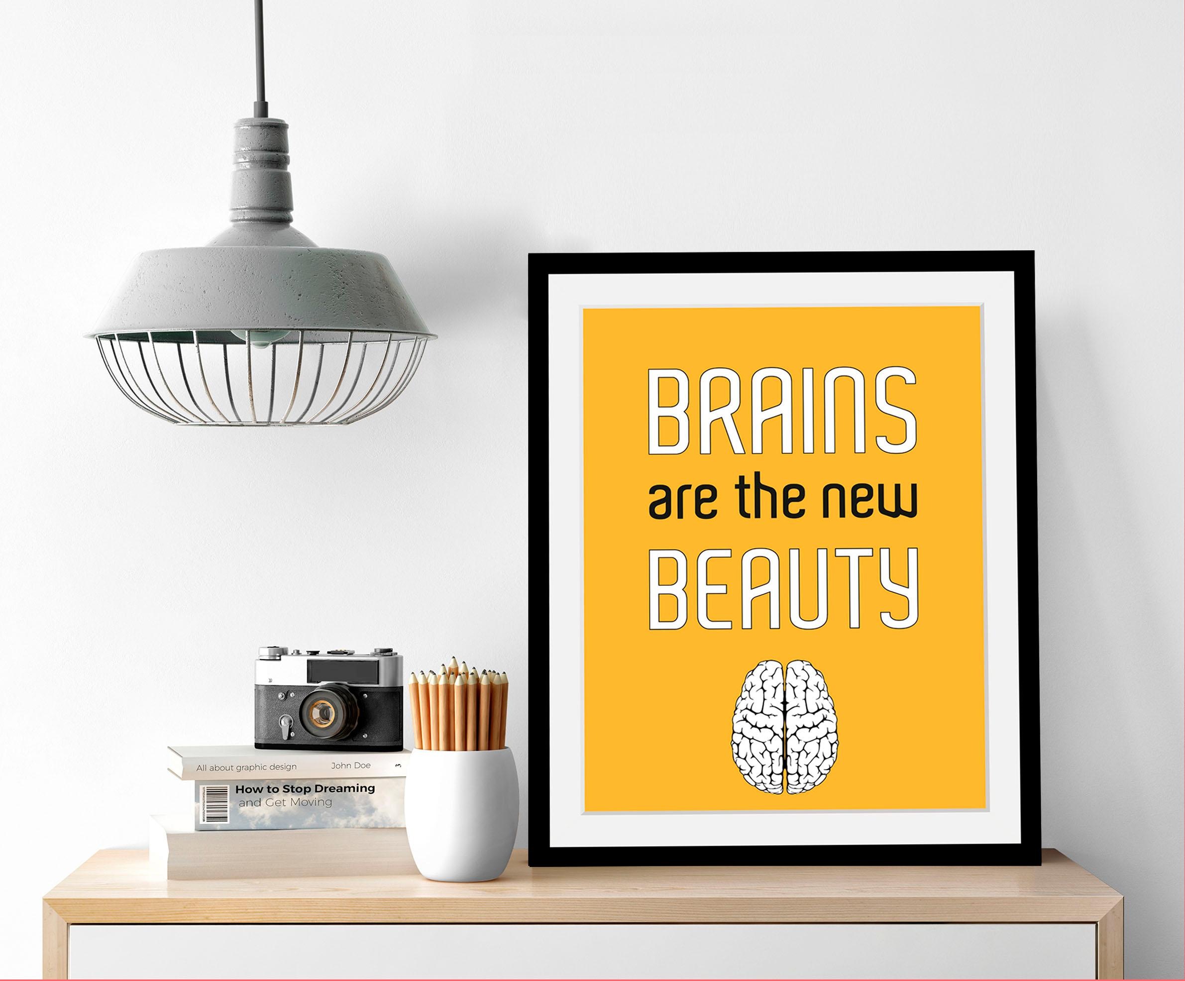 queence Bild »Brains« Anatomie | Schriftzug | Schriftzüge HD Premium Poster-Druck inkl. Holzrahmen
