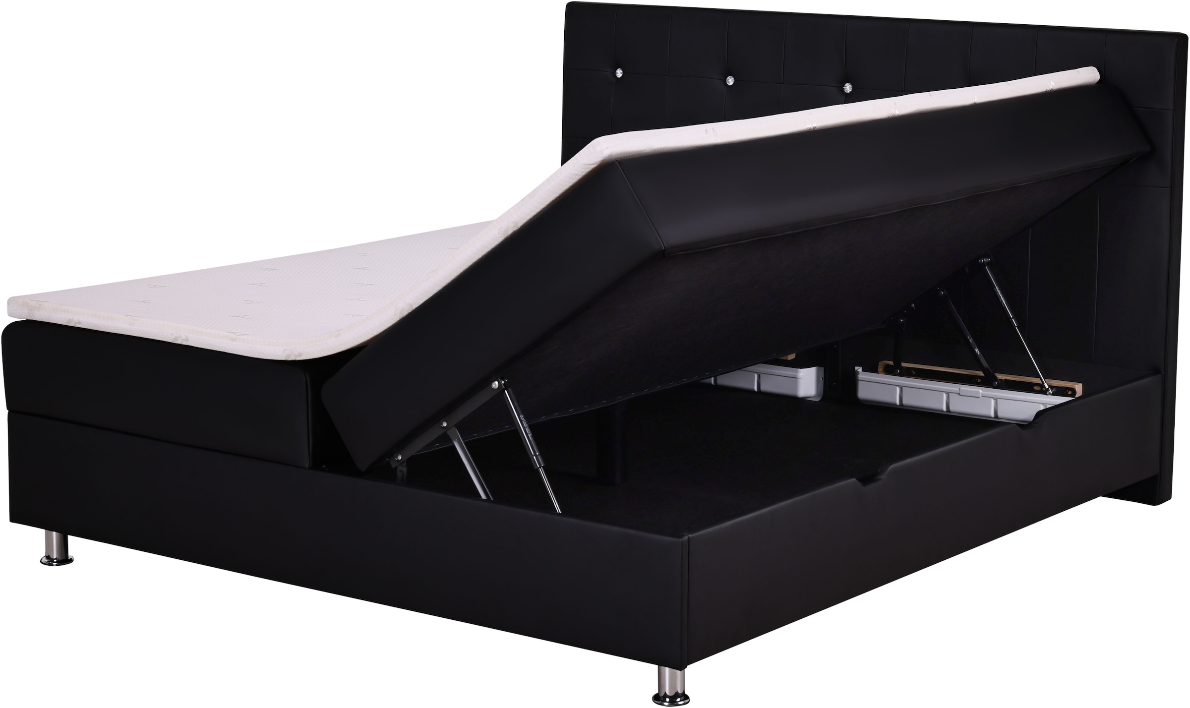 Home affaire Boxbett »Big Noux aus schwarzem Kunstleder mit Kristallsteinen im Kopfteil« inkl. Bettkasten, erhältlich in der Größe 180x200cm