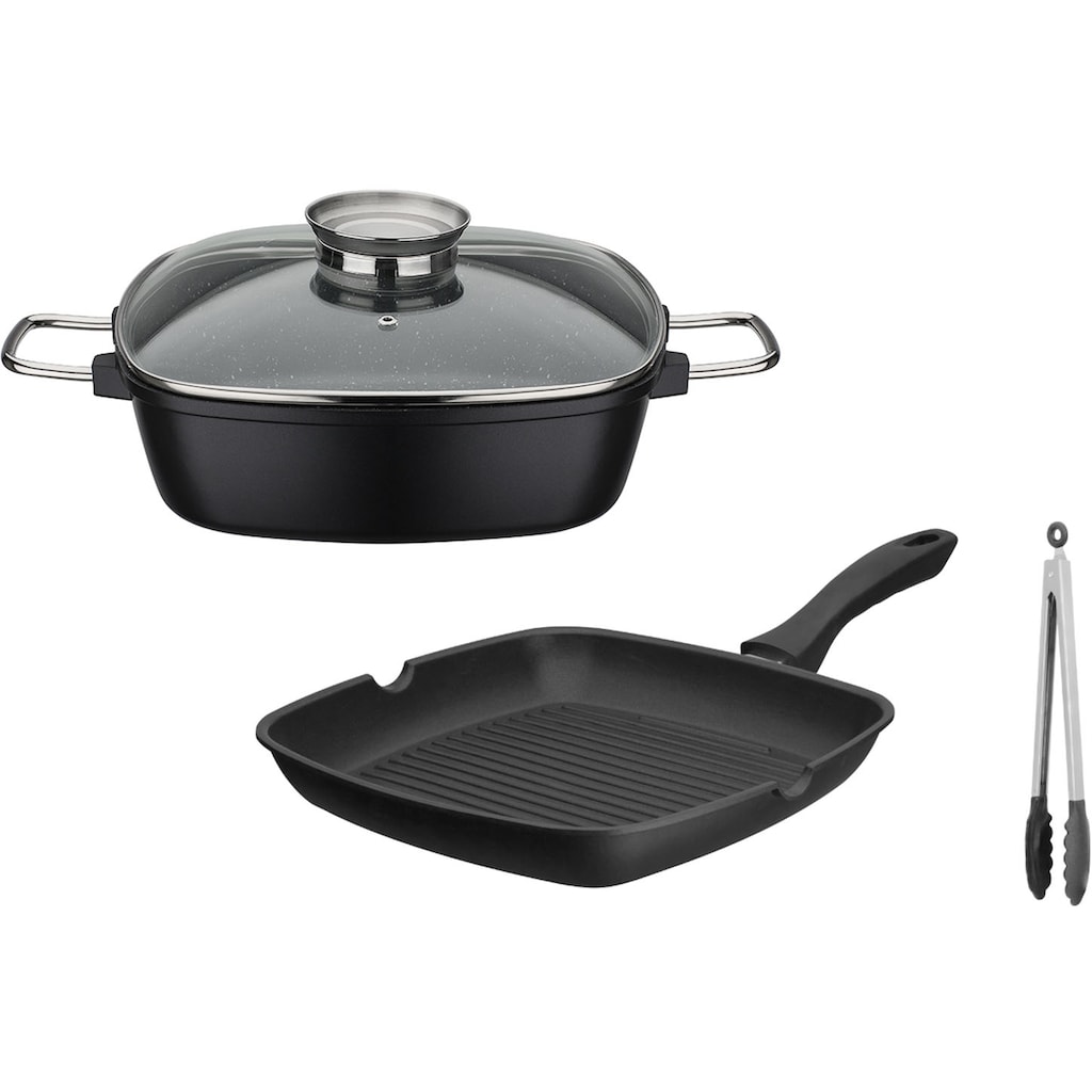 GSW Topf-Set »Gourmet Granit Grillmeister«, Aluminiumguss, (Set, 4 tlg., 1 x Bräter, H. 8,5 cm, 1x Grillpfanne 28 x 28 cm, H. 4,4 cm)