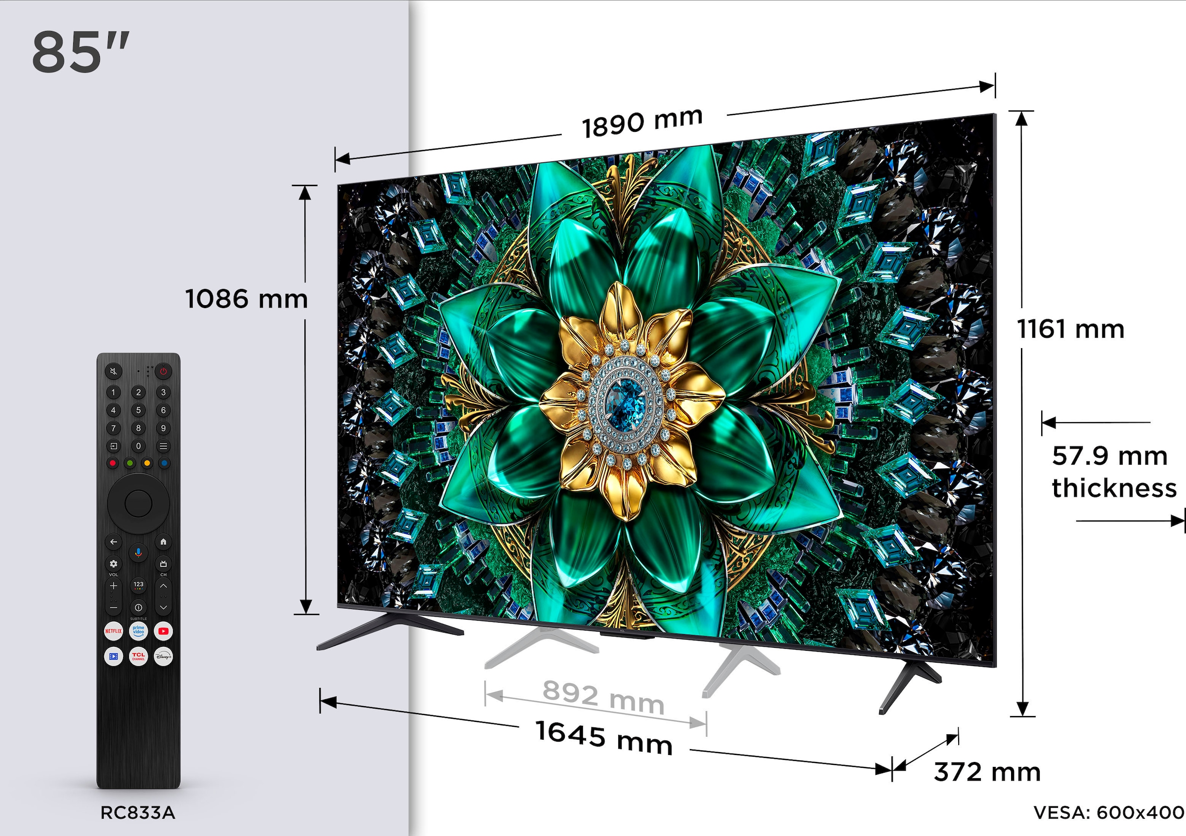 TCL QLED Mini LED-Fernseher »85Q6CX1«, Smart-TV-Google TV, 144 Hz, 4K HDR Premium, Smart TV, Apple TV, Multi-HDR und Dolby Vision