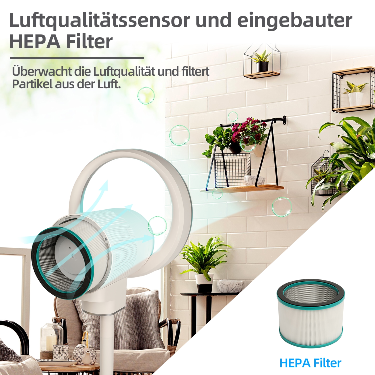 be cool Standventilator »Design-Standventilator mit WiFi«, unsichtbarer Flügel, LED-Beleuchtung, Luftreinigung, Tuya-kompatibel