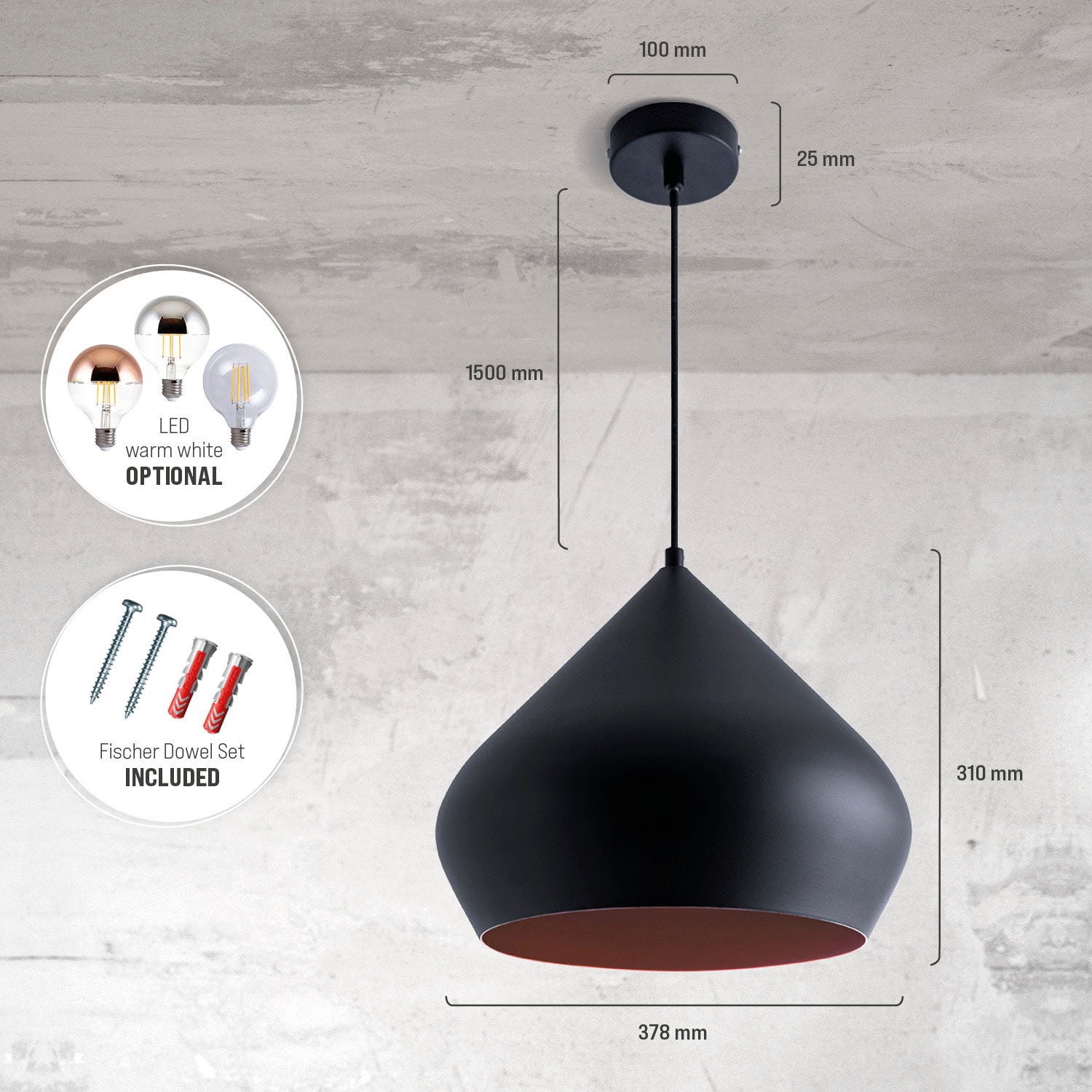 Paco Home Pendelleuchte »Alex«, 1 flammig, Leuchtmittel E27 | ohne Leuchtmittel, Küchenlampe Hängelampe Esszimmer Esstischlampe Industrial Ø 38cm