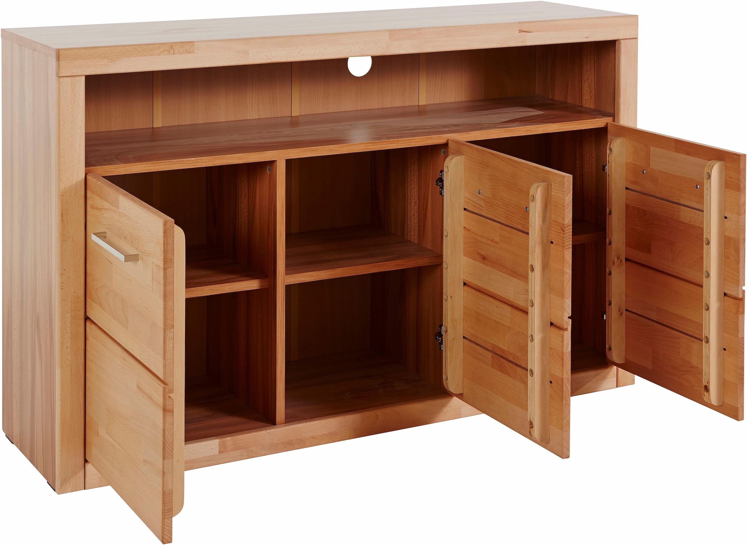 Home affaire Sideboard »Ribe,130cm breit, Fronten Massivholz,7 Fächer«, Holz massiv, Holzwerkstoff, Metall Griffe,3 Türen
