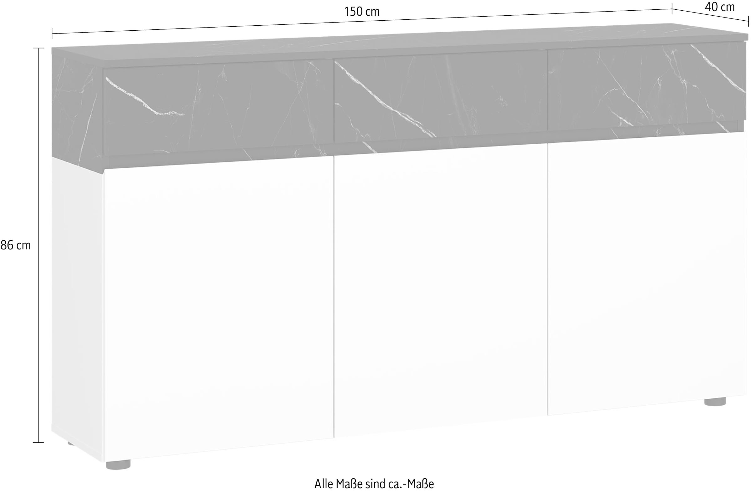 Home affaire Sideboard »MODESTO« grifflos, mit 3 Schubladen, 3 Türen und 6 Fächer, Breite 150 cm