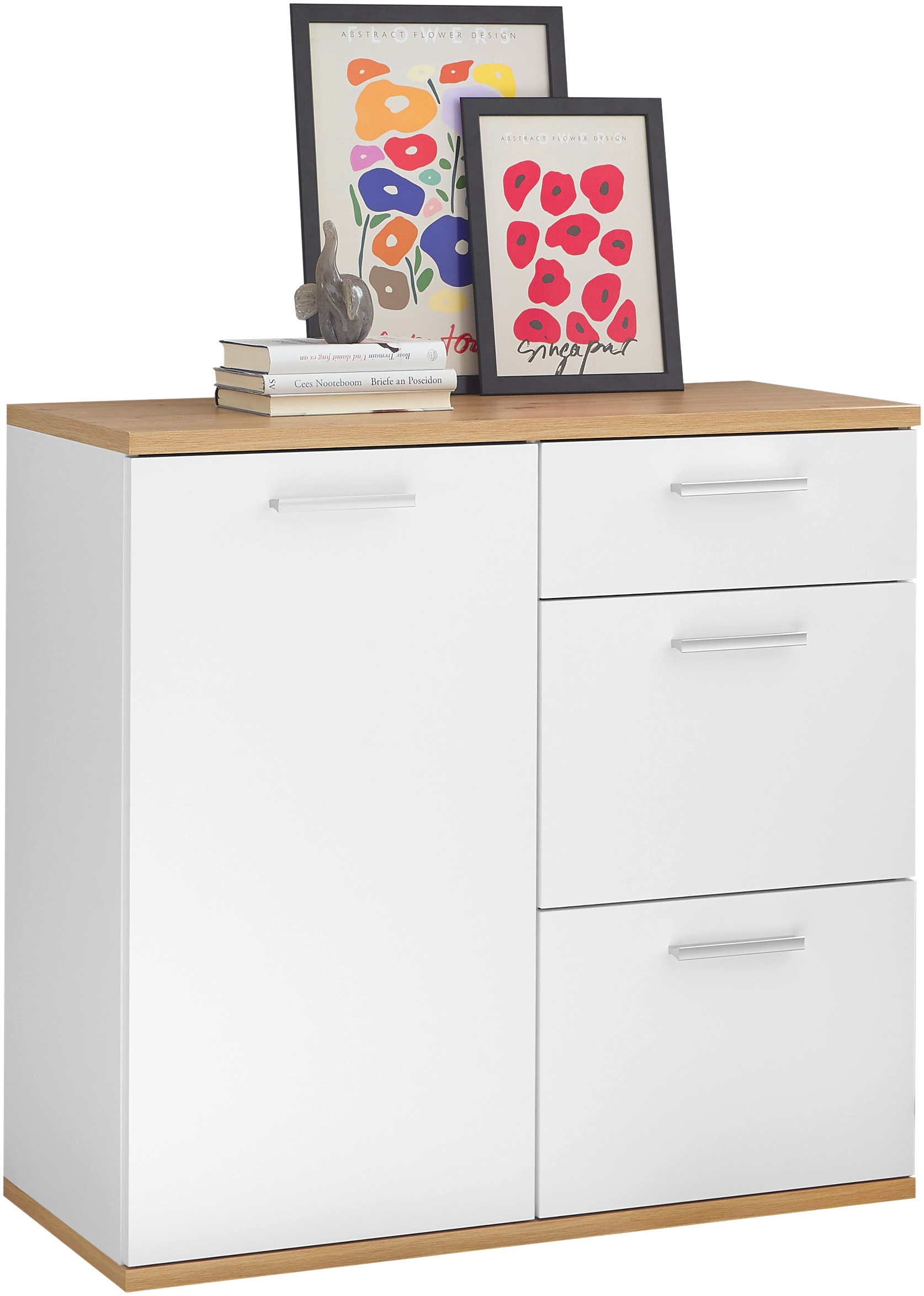 HBZ Kommode »BC1035 weiß matt, BxHxT 95x86x38 cm« Kommode mit 1 Tür, 3 Schubkästen, 1 Einlegeboden