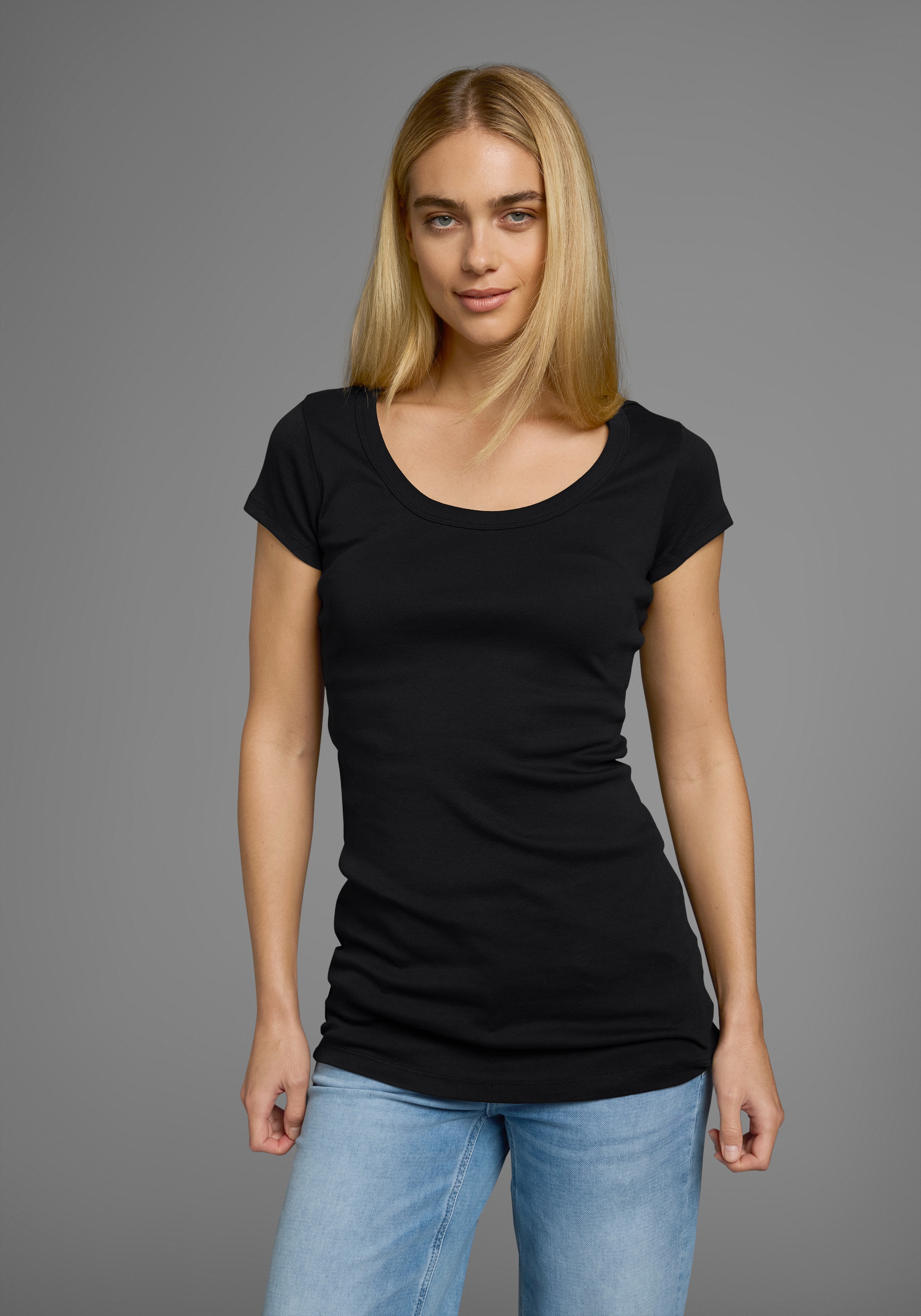 Flashlights T-Shirt, (Packung, 2er-Pack), figurbetonter Schnitt, unifarben, Rundhalsausschnitt