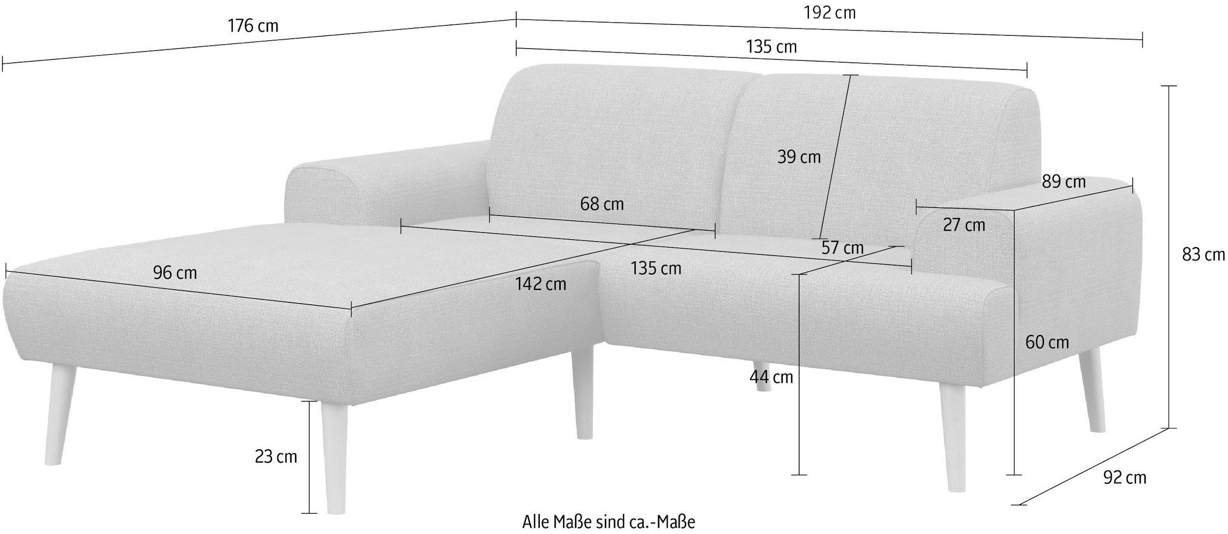 andas Ecksofa »Swift L-Form«, Federkern-Polsterung, B/T/H: 192/83/176 cm