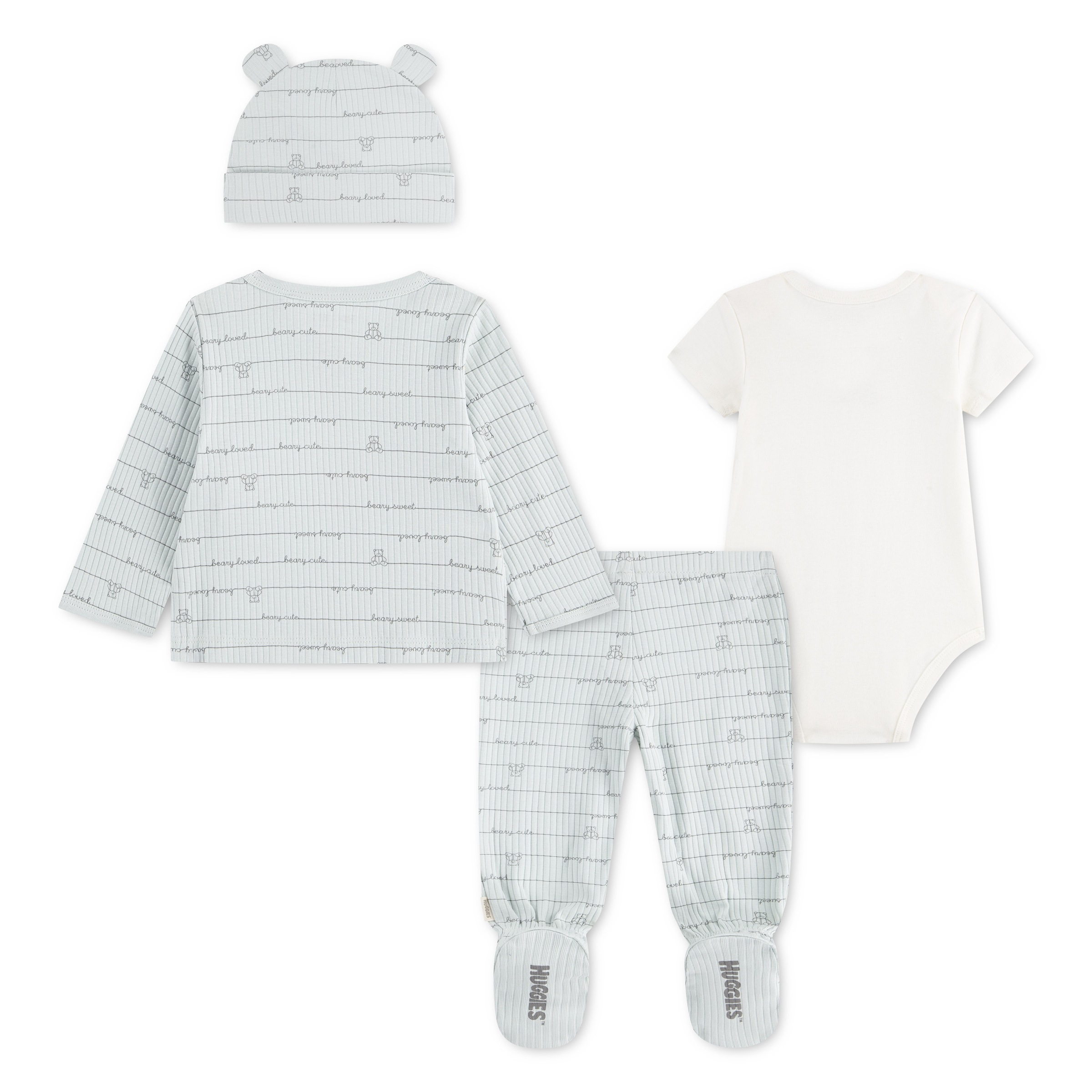 HUGGIES babywear Shirt, Hose, Jacke & Mütze »HUGN 4PC SET« Set, 4 Teile, 4 Mütze-Jäckchen-Body-Hose mit Fuss -  Alloverprint