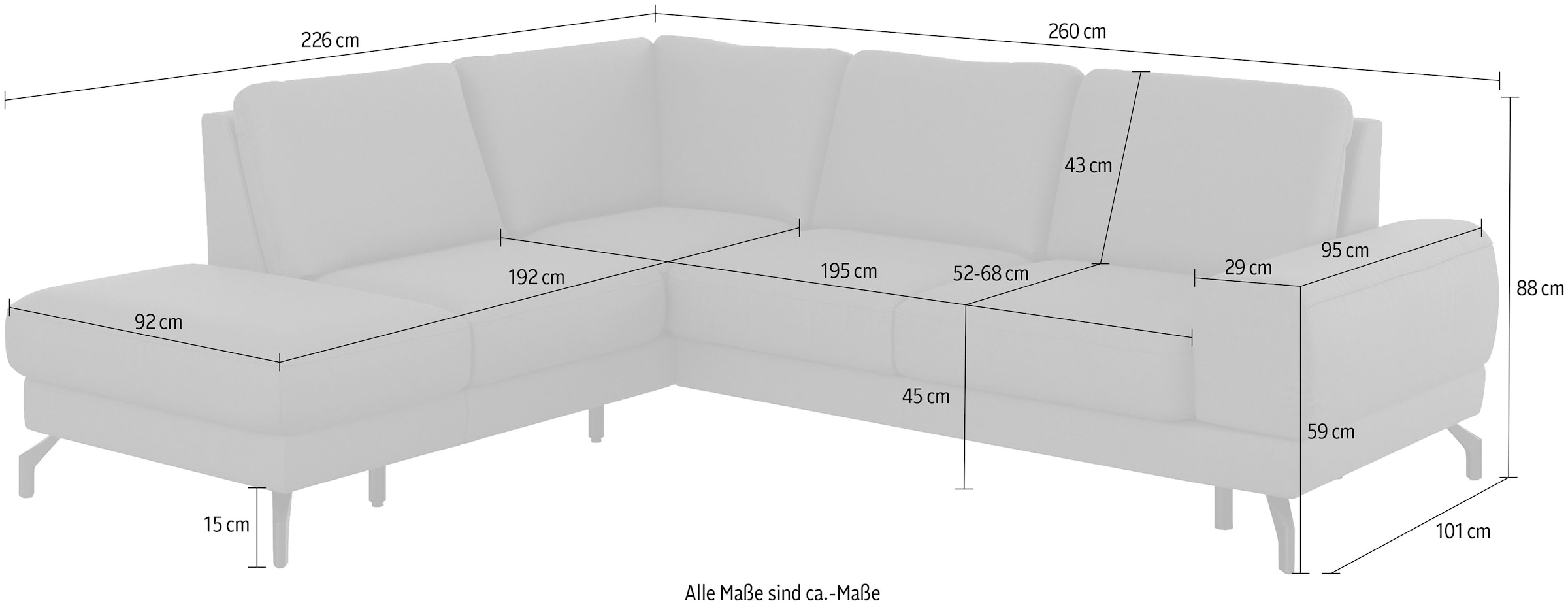sit&more Ecksofa »Cinturo L-Form«, inklusive Sitztiefenverstellung und Federkern, Sitzhöhe 45 cm