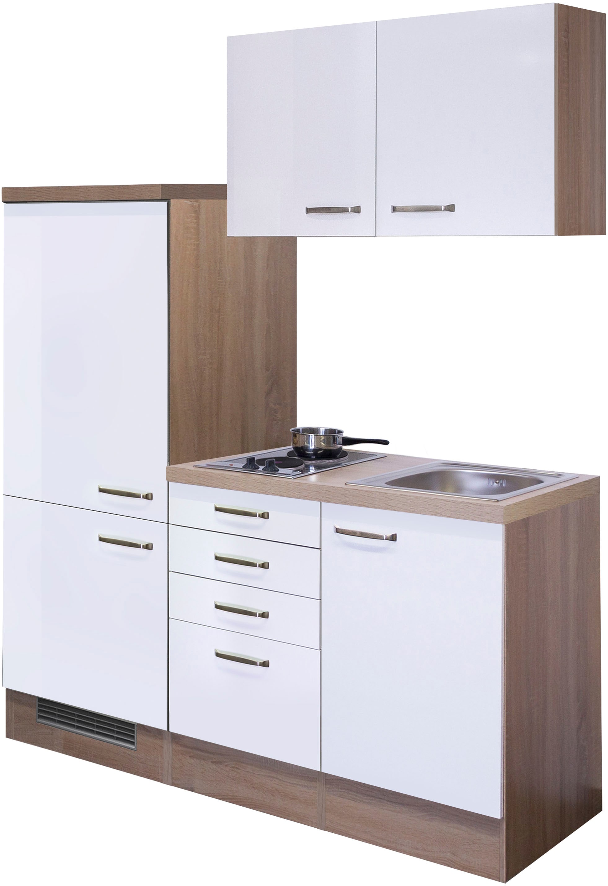 Flex-Well Küchenzeile »Florenz«, Gesamtbreite 160 cm, mit Einbau-Kühlschrank, Kochfeld und Spüle etc.