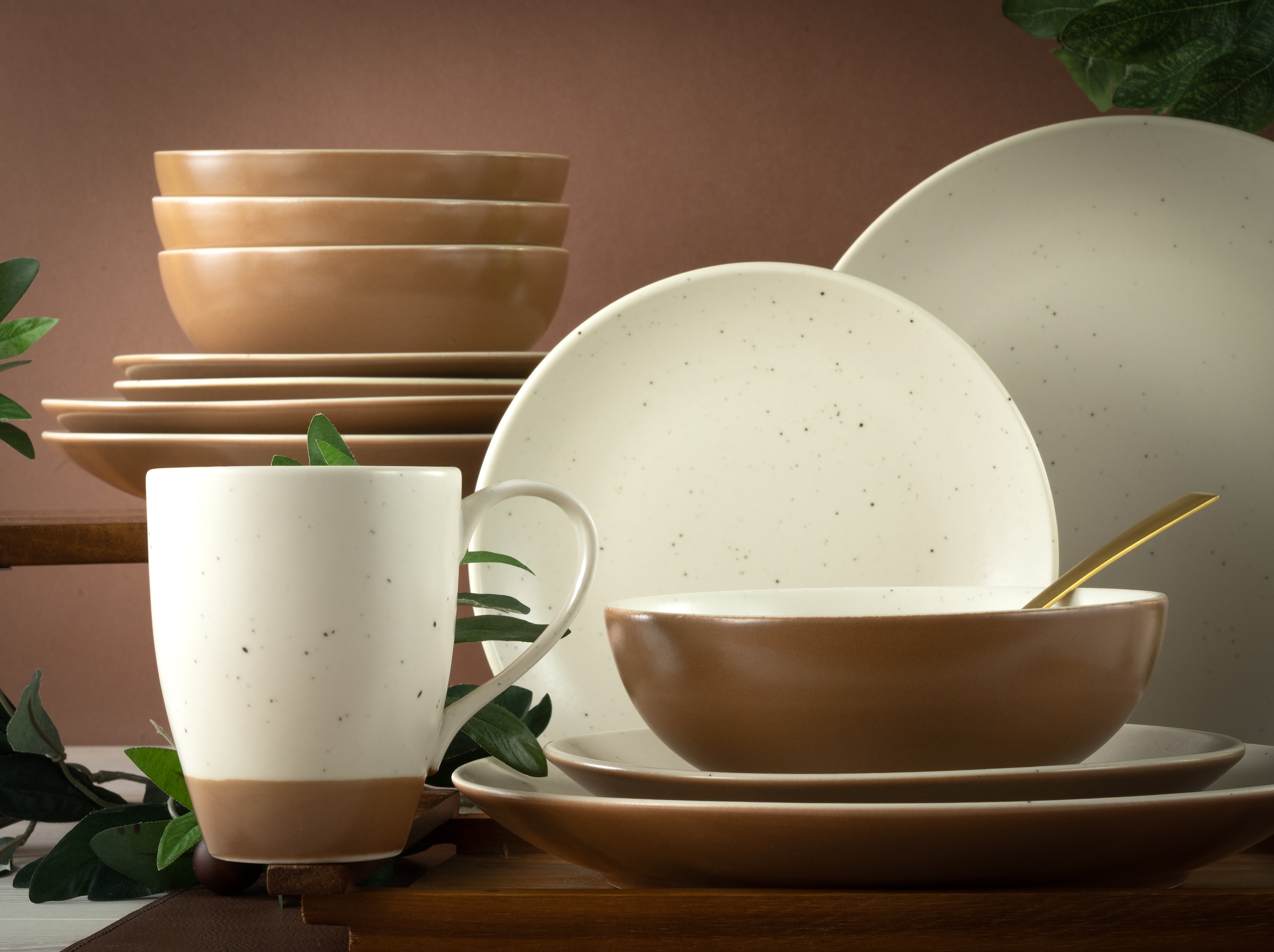 CreaTable Kombiservice »Geschirr-Set Sand Dunes«, (Set, 16 tlg., Kaffeeservice und Tafelservice im Set, für 4 Personen), Service, handwerklicher Töpfercharakter, 16 Teile, für 4 Personen