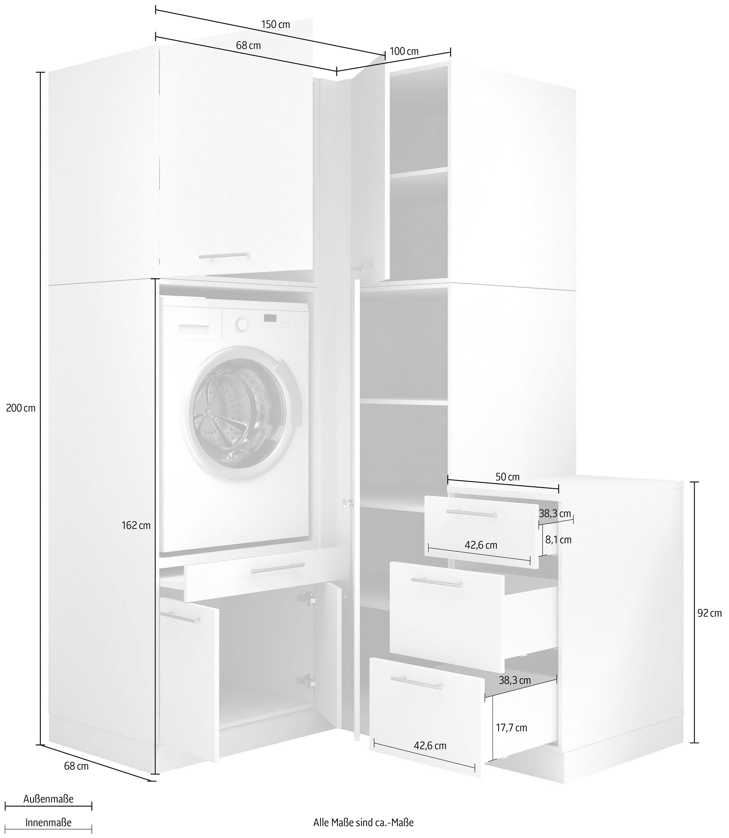 Laundreezy Mehrzweckschrank-Set »Laundreezy, 5-tlg. Mehrzweckschrank-Set B/H/T 150/238/68 cm« 5 Stk. tlg.