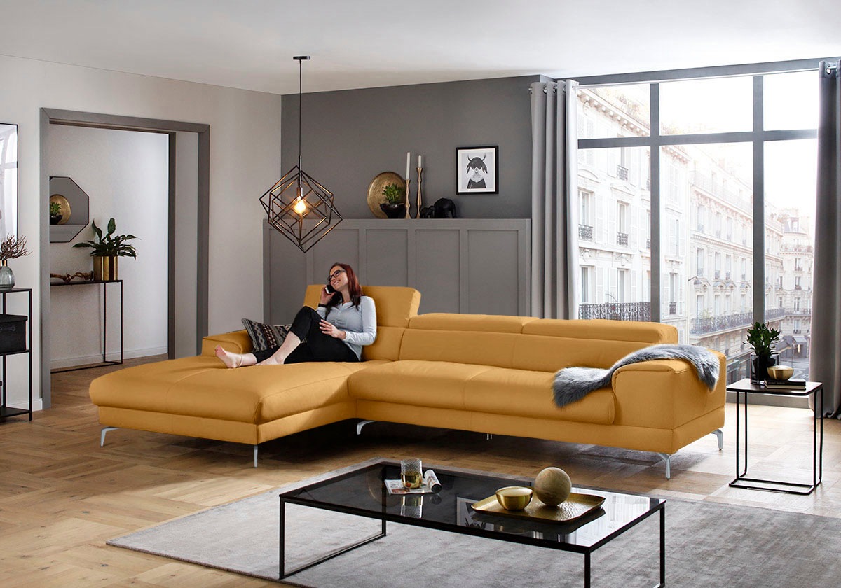 W.SCHILLIG Ecksofa »piedroo, Designsofa mit tollem Sitzkomfort, bequem und elegant, L-Form«, Kopfteilverstellung, wahlweise mit Sitztiefenverstellung, Breite 343cm