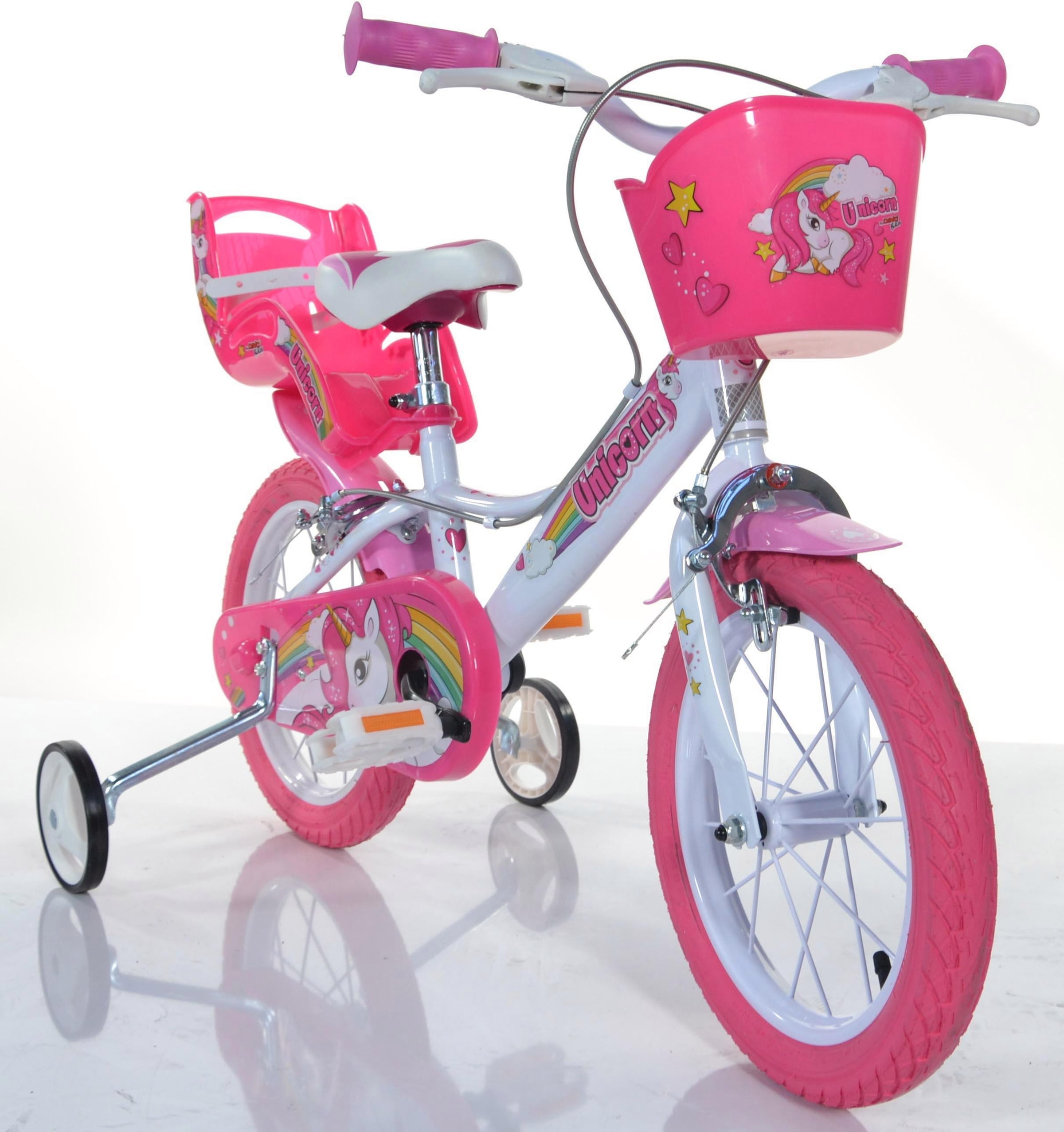 Dino Kinderfahrrad »Unicorn Einhorn« 1 Gang mit Stützrädern, Korb und Puppensitz