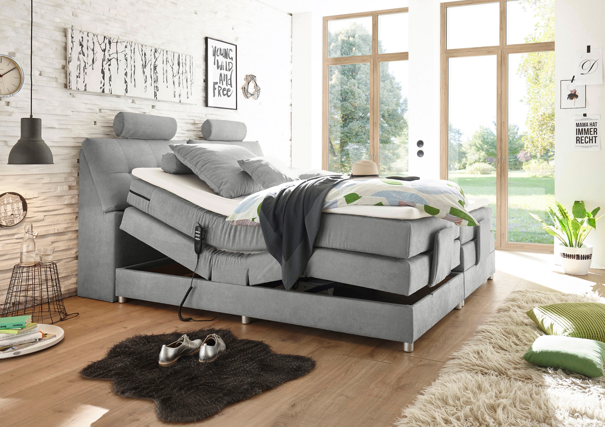 ED EXCITING DESIGN Boxspringbett »Palermo«, inkl. Motor, Topper, Kopfstütze und Stauraum im Kopfteil