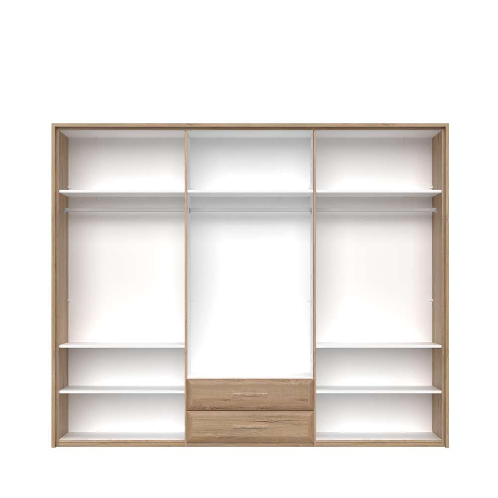 Home affaire Kleiderschrank »Gala, beige hochglänzend UV lackiert, kratzfest, FSC-zertifiziert«, (abgerundete Schubladen aus MDF im Holzdekor, soft-close), mit Beleuchtung und Passpartourahmen, hoher Schrank (224cm), 4 Breiten