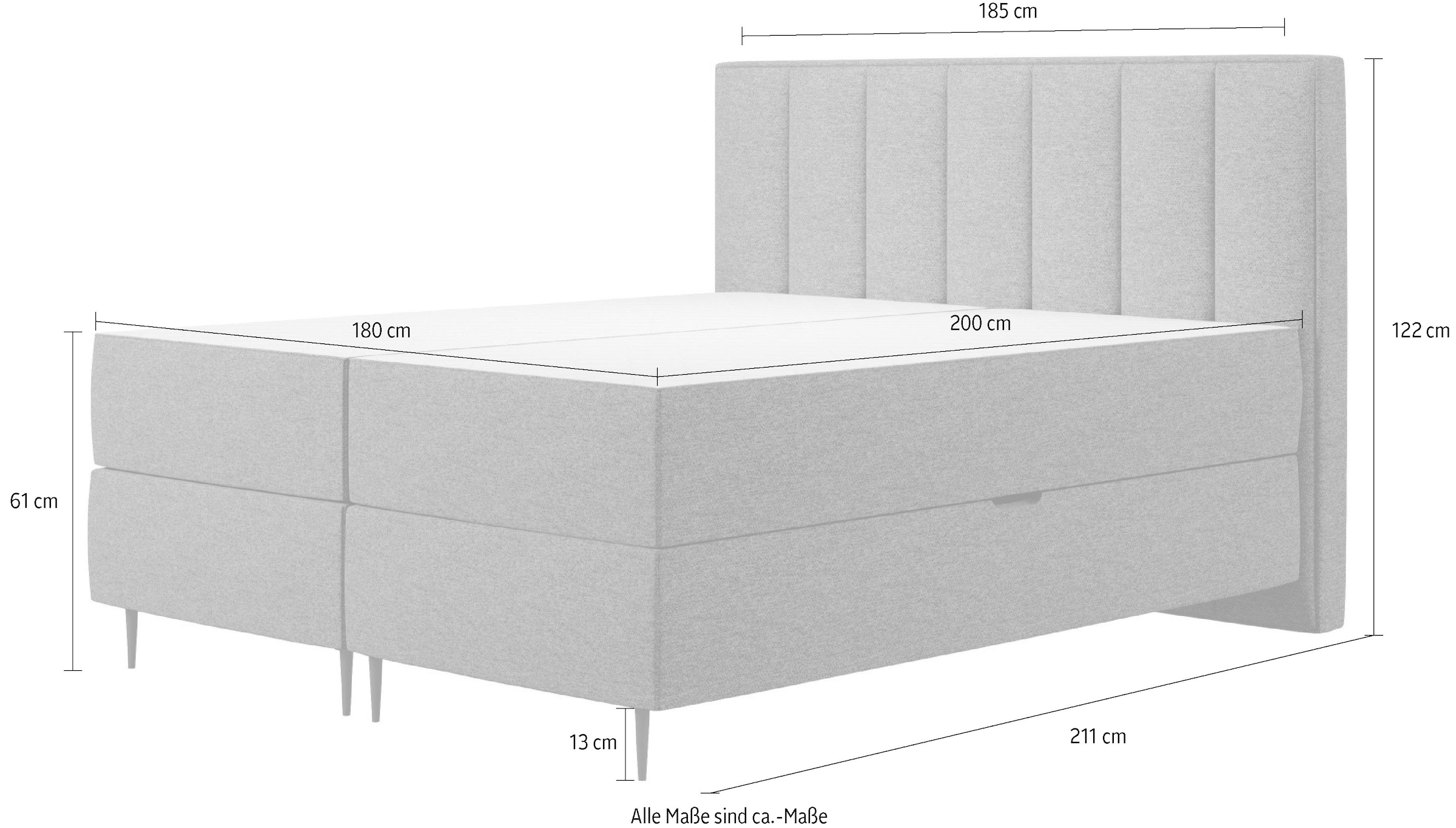 Home affaire Boxbett »Rita inkl. Bettkasten, erhältlich in den Breiten 160cm und 180cm« mit Taschen-Federkernmatratze, Komfortliegehöhe von 61cm