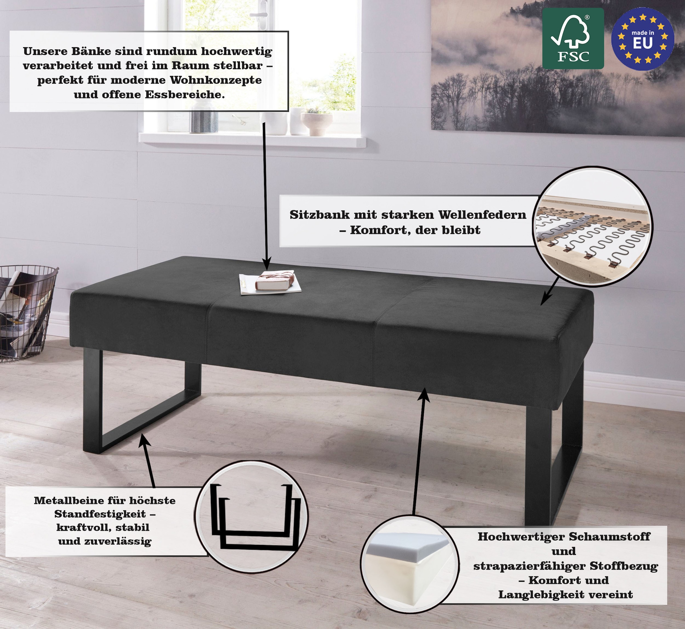 Home affaire Sitzbank »Oliver«, Breite 140cm, mit Metallgestell