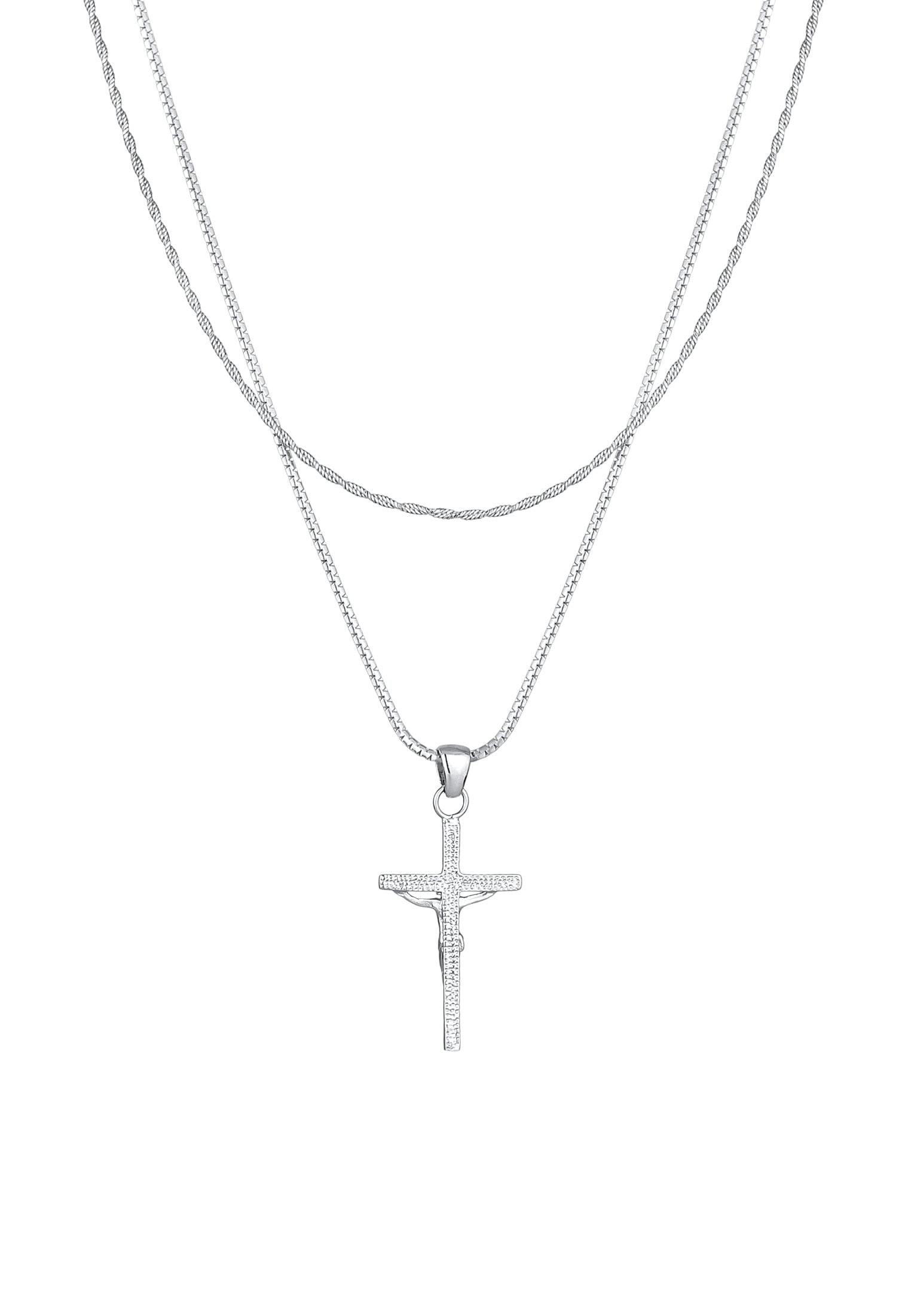 Kuzzoi Silberkette »Halskette Layer Kreuz Kordelkette 925 Silber«