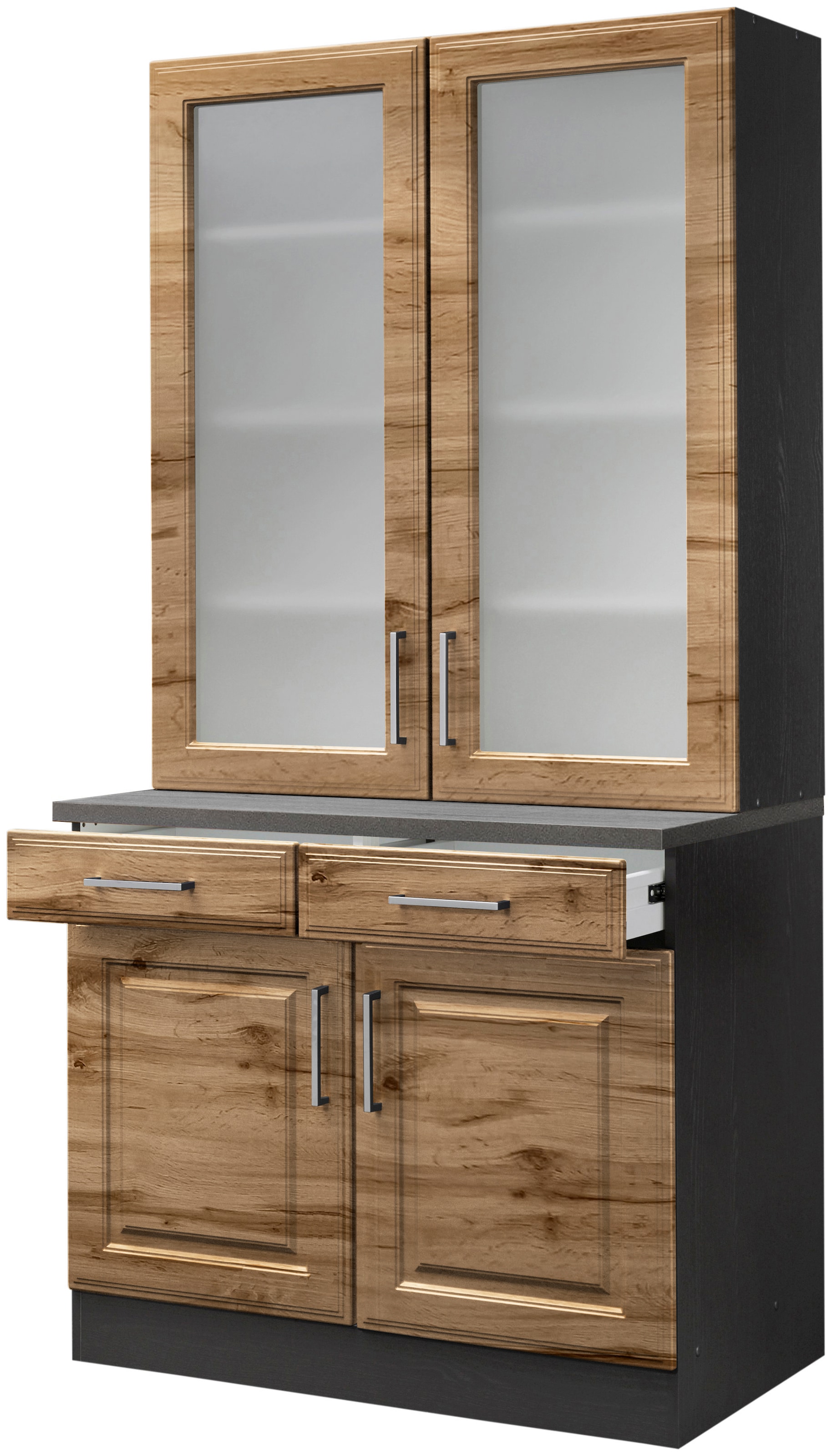 HELD MÖBEL Küchenbuffet »Stockholm«, hochwertige MDF-Fronten, 2 Glasrahmentüren, 200 cm hoch, viel Stauraum