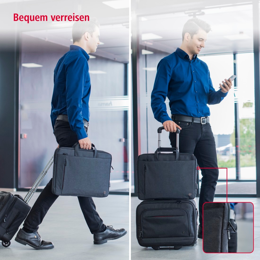 Hama Laptoptasche »Notebook Tasche bis 44cm (17,3"), Farbe Schwarz, modisches Design«, Mit Tabletfach, Vordertaschen, Organizerstruktur, Trolleyband,USB-Port