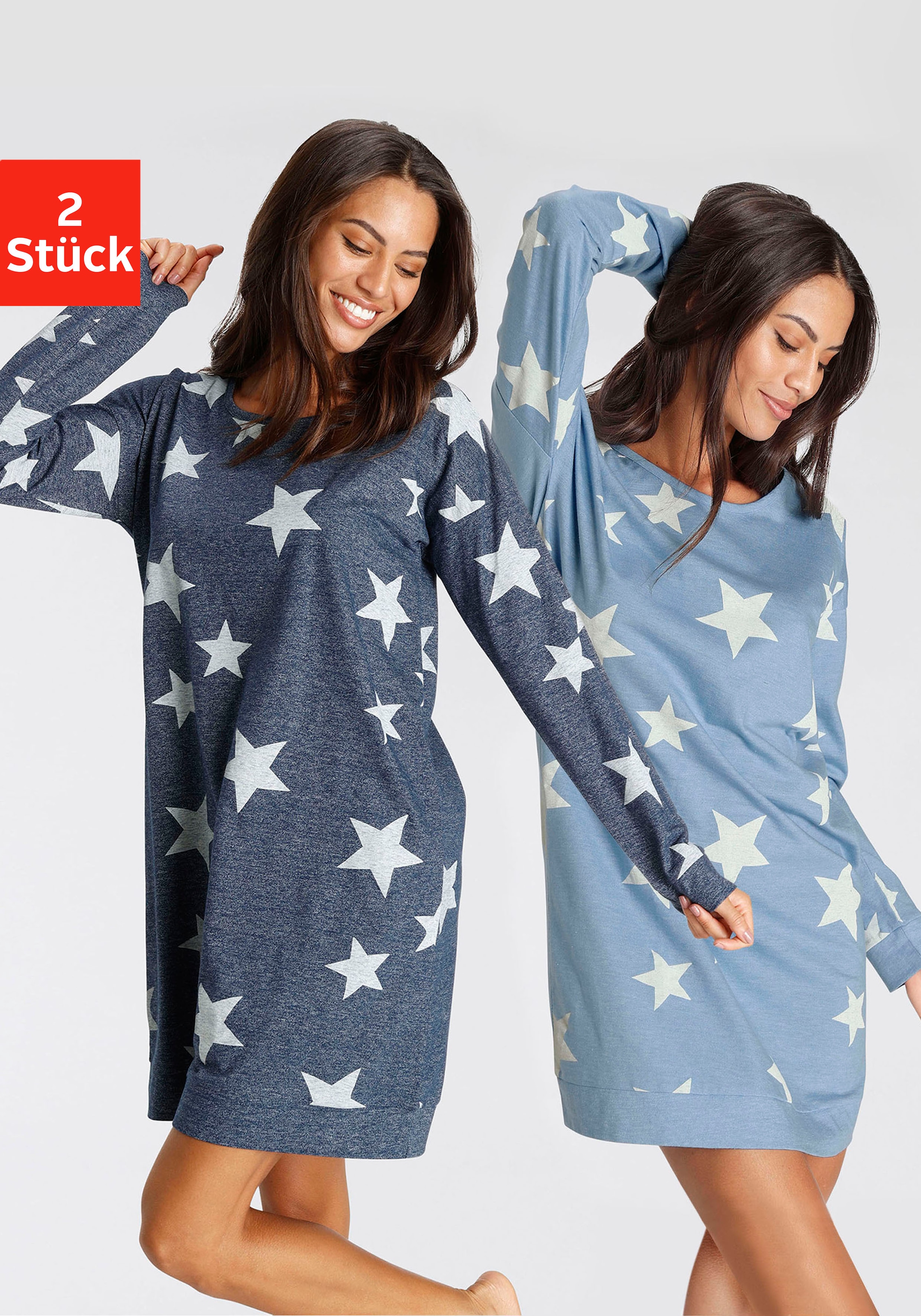 Sleepshirt, (2er Pack), mit Sterne-Druck