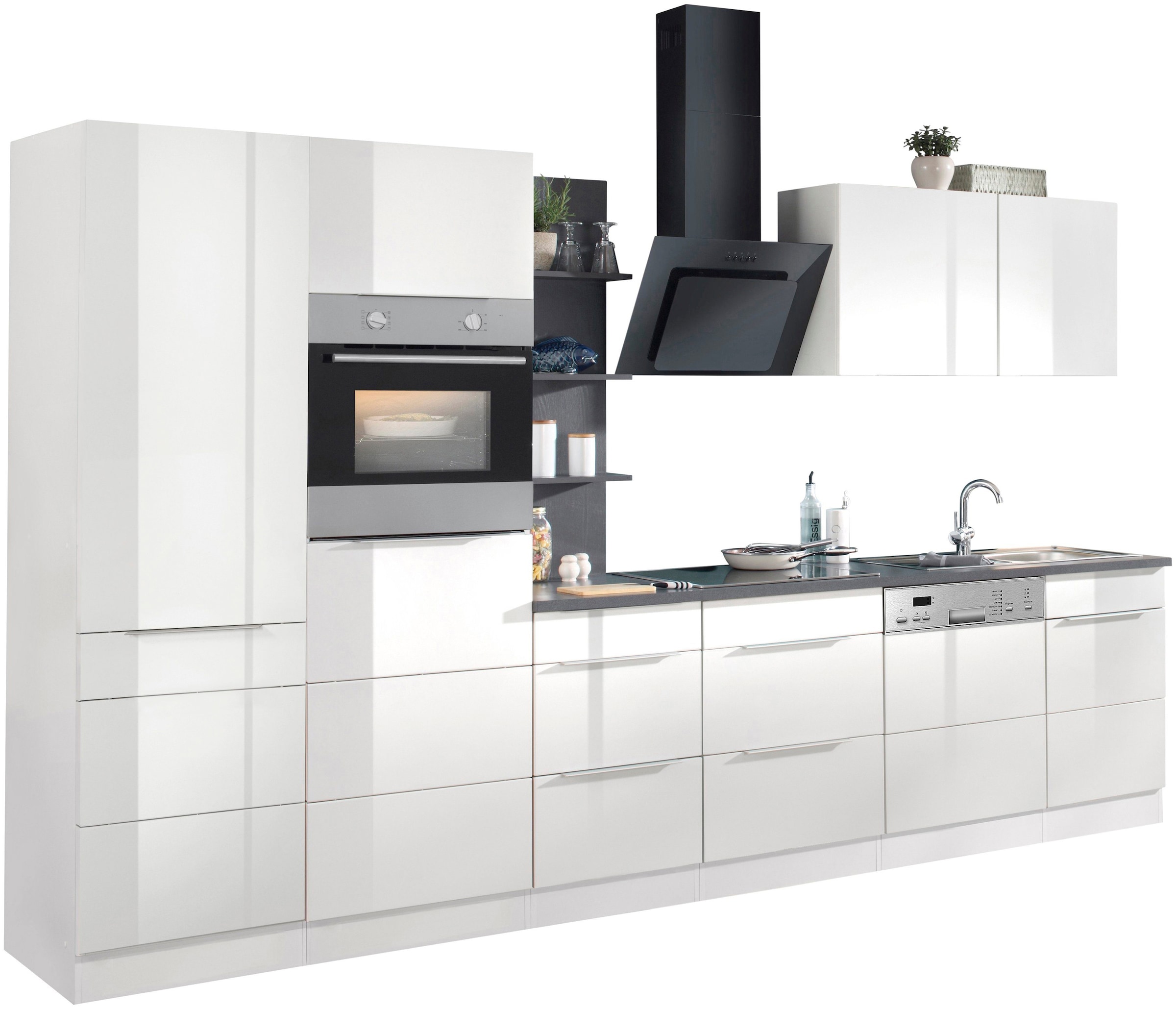KOCHSTATION Küchenzeile »KS-Brindisi Breite 340 cm«, wahlweise mit E-Geräten und Induktion, mit MDF-Fronten und Regal
