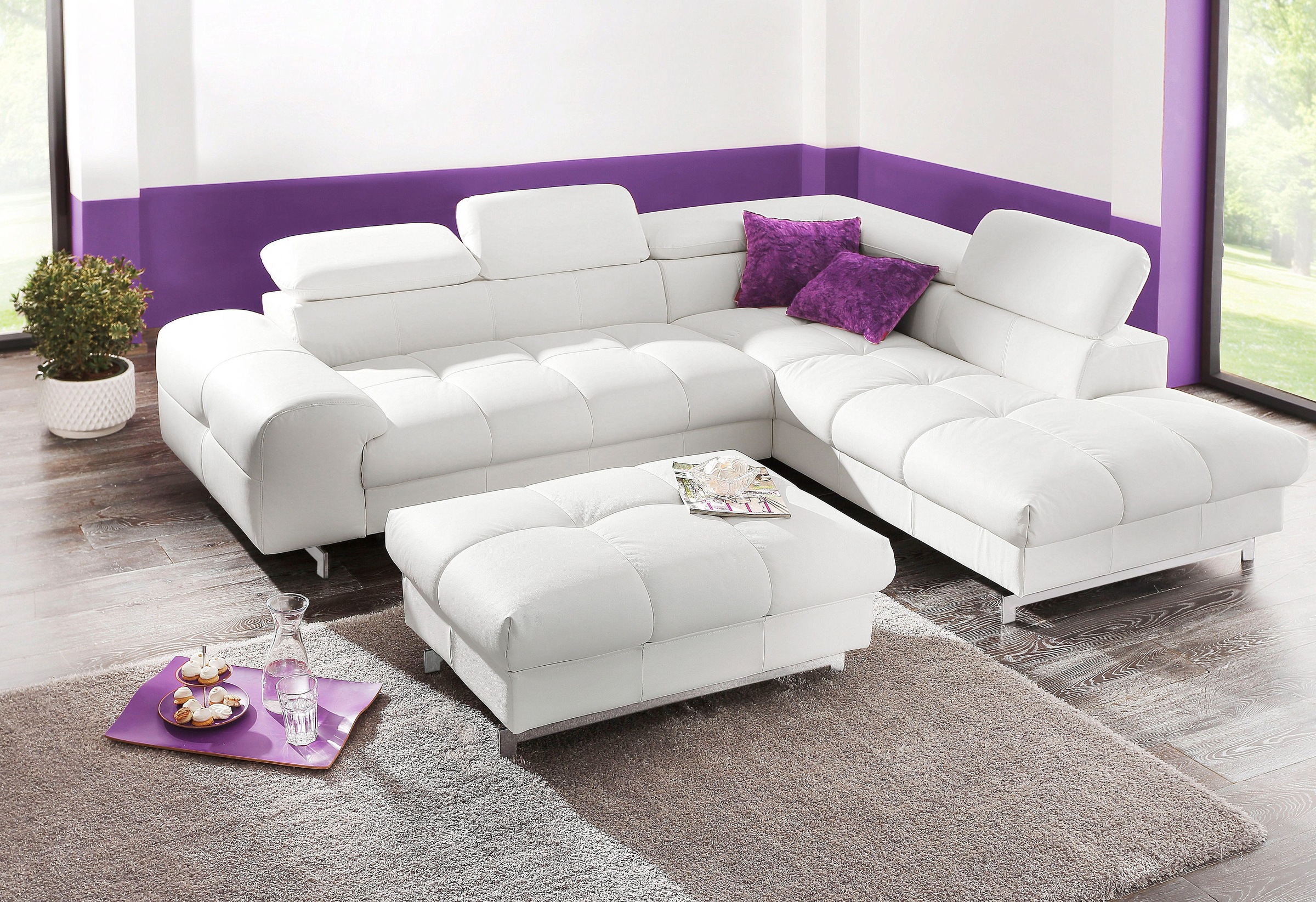 COTTA Ecksofa »Chef L-Form«, mit Kopfteilverstellung, edle Metallkufen, wahlweise mit Bettfunktion