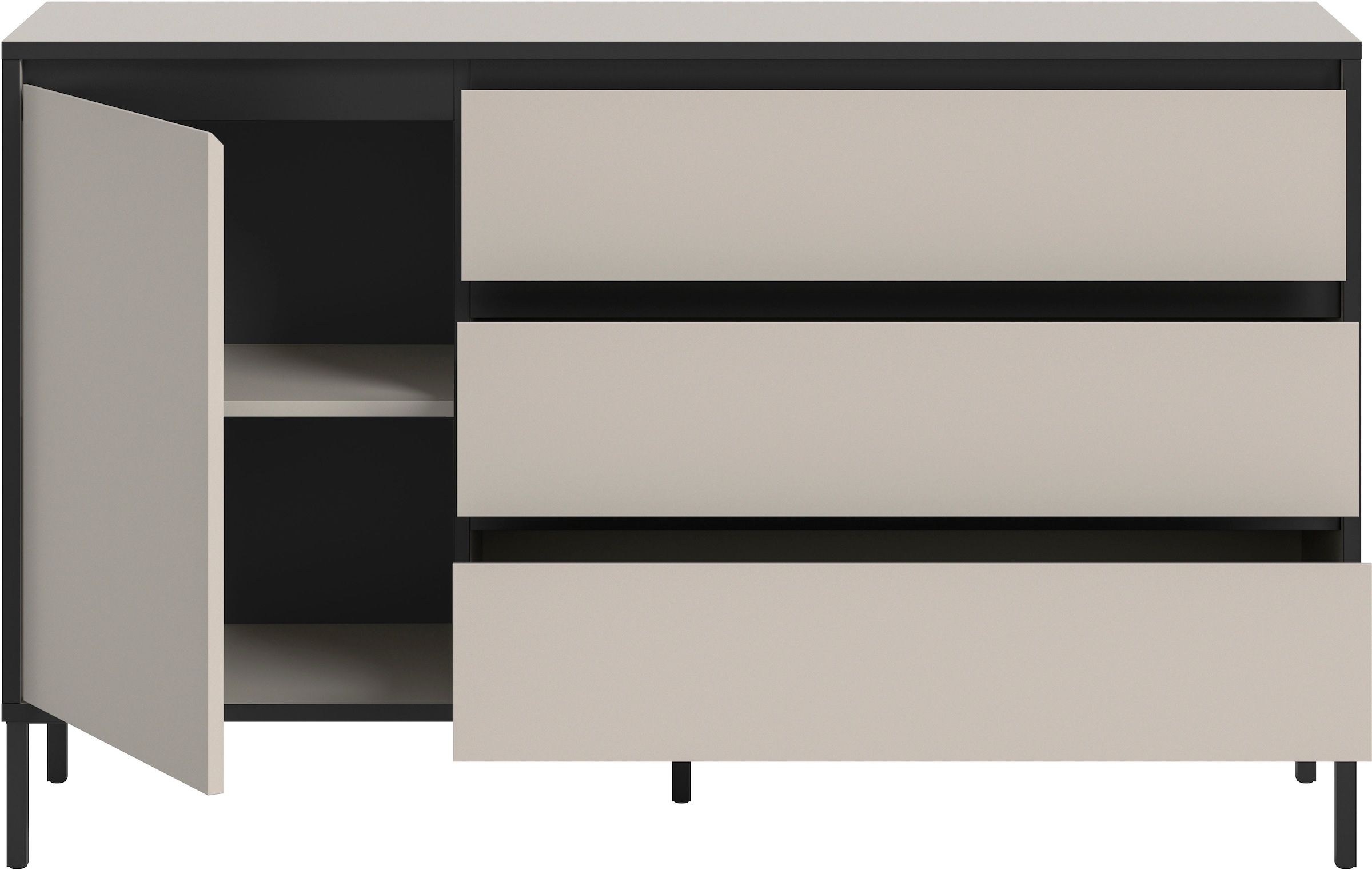 Home affaire Sideboard »NORT, Breite: 136cm, mit Metall Stabfuß, 1 Tür, 3 Schubkästen« Anrichte, Kommode, Schrank, Board, Higboard