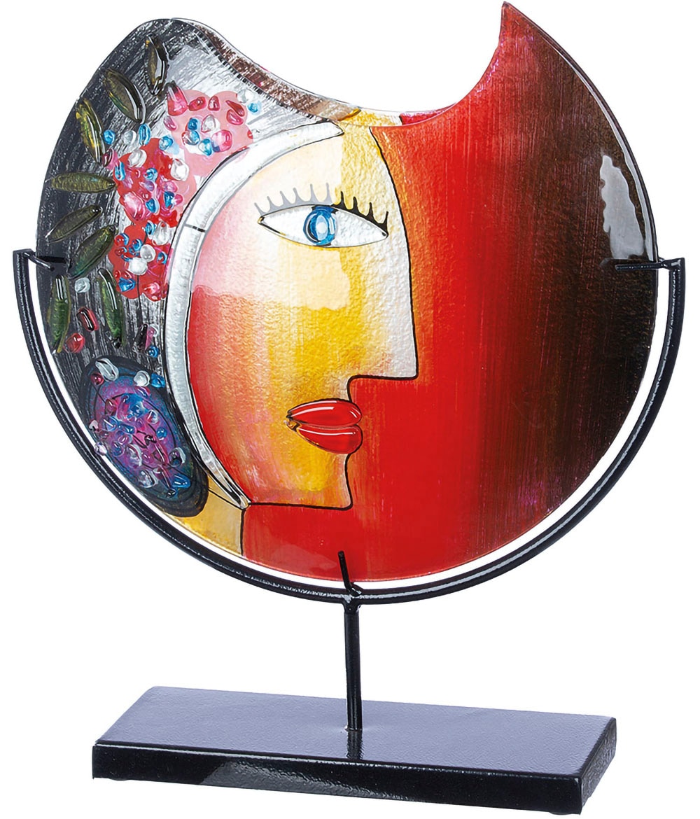 Casablanca by Gilde Dekovase »Glasart Deko Vase Face "Cloe", Höhe ca. 48 cm«, (1 St.), aus Metall und Glas, handbemalt mit Fusingglaselementen