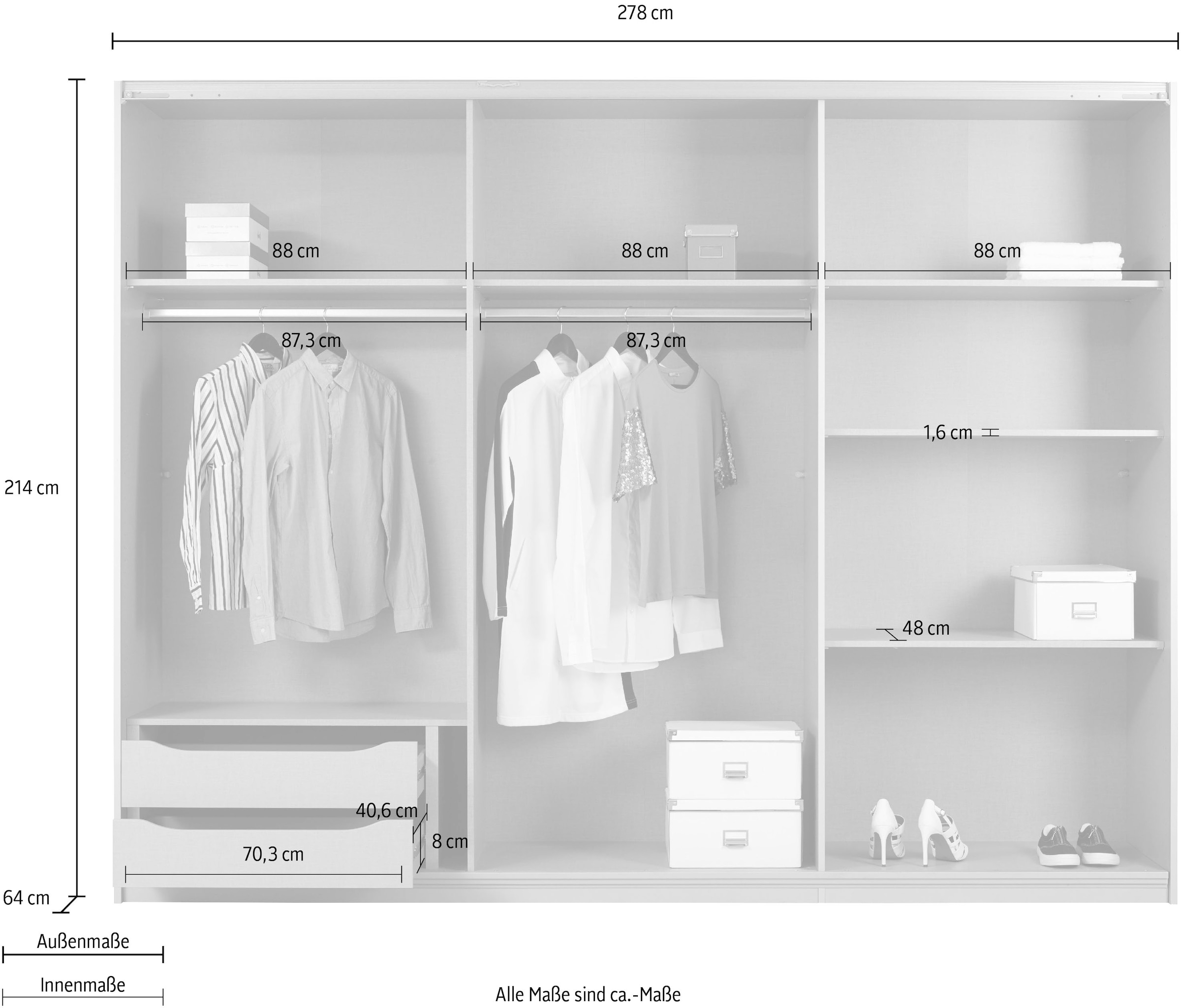 rauch Schwebetürenschrank »Kleiderschrank Schrank Garderobe Wäscheschrank Ankleide KULMBACH« optional mit Beleuchtung, Breiten 278/368 cm Höhen 214/233 cm,  mit umfangreicher Innenausstattung und Passepartout MADE IN GERMANY