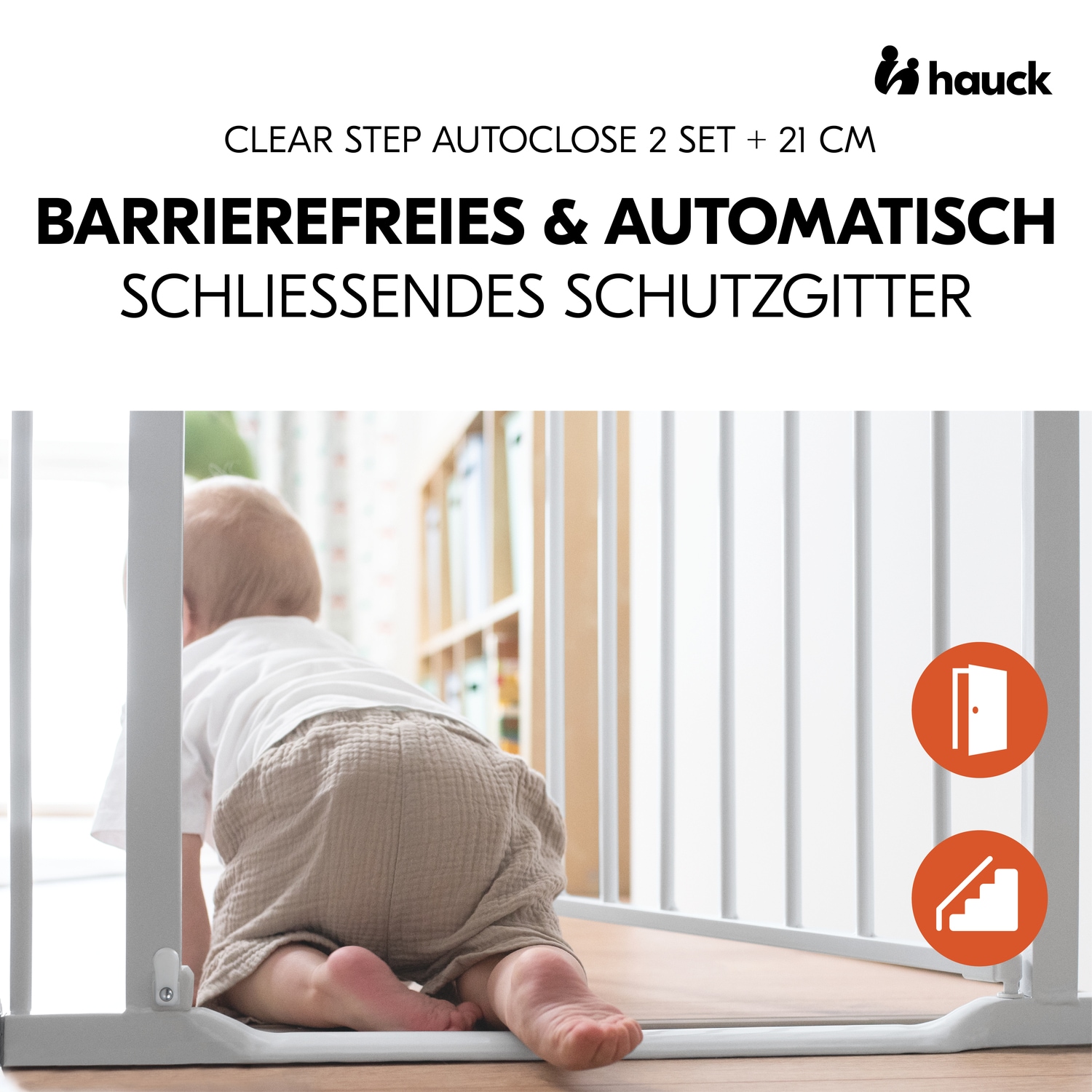 Hauck Türschutzgitter »Clear Step Autoclose 2 Set inklusive Verlängerung 21 cm, White«, auch als Treppenschutzgitter verwendbar; 96-101 cm; flacher Durchgang