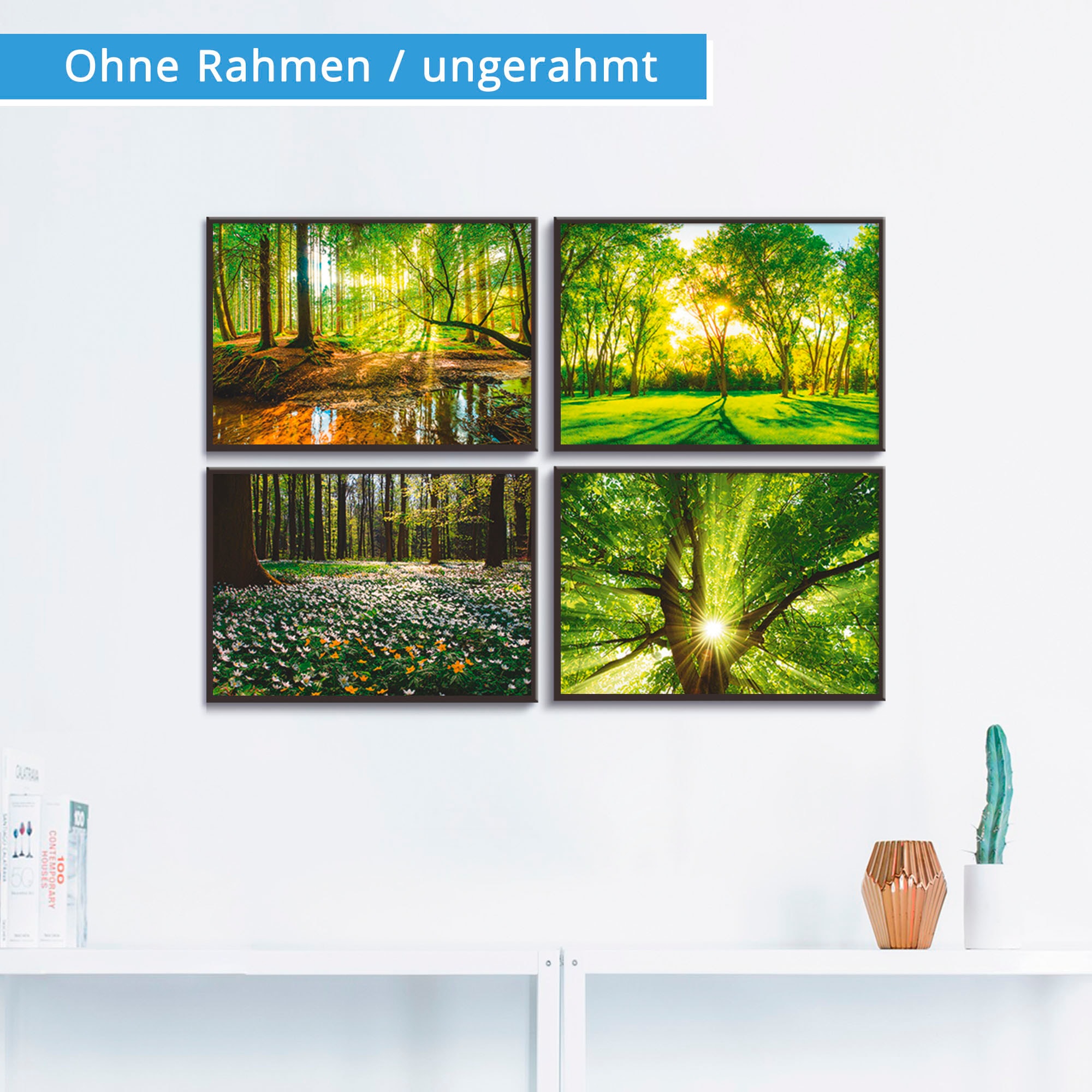 St.), bestellen Sonne Artland »Wald Poster (4 Windrosen Baum«, Frühling Poster, Bach Wandbild, Bild, Wald, Wandposter bequem